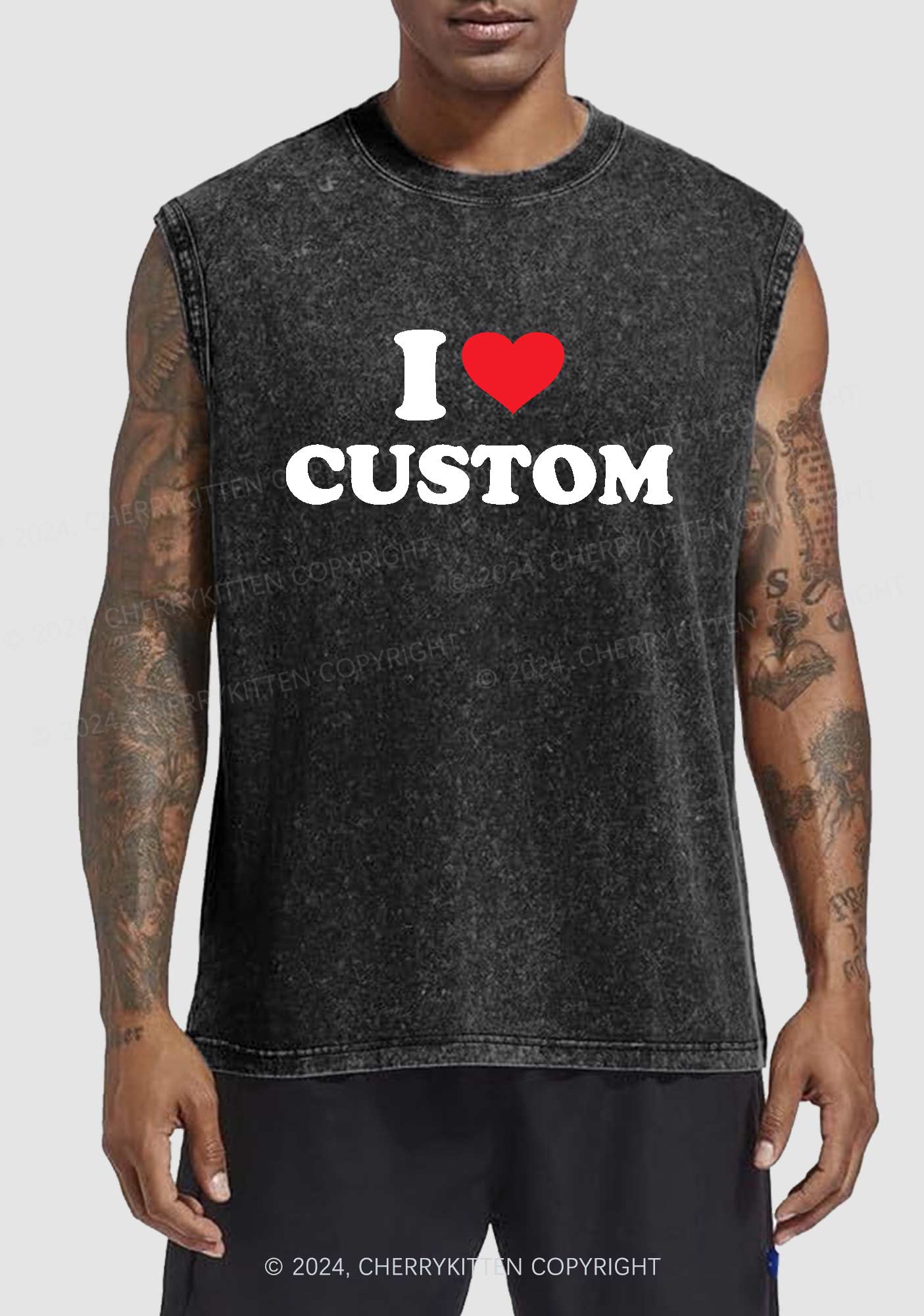 I Love Custom Personalized Y2K Washed Tank Cherrykitten