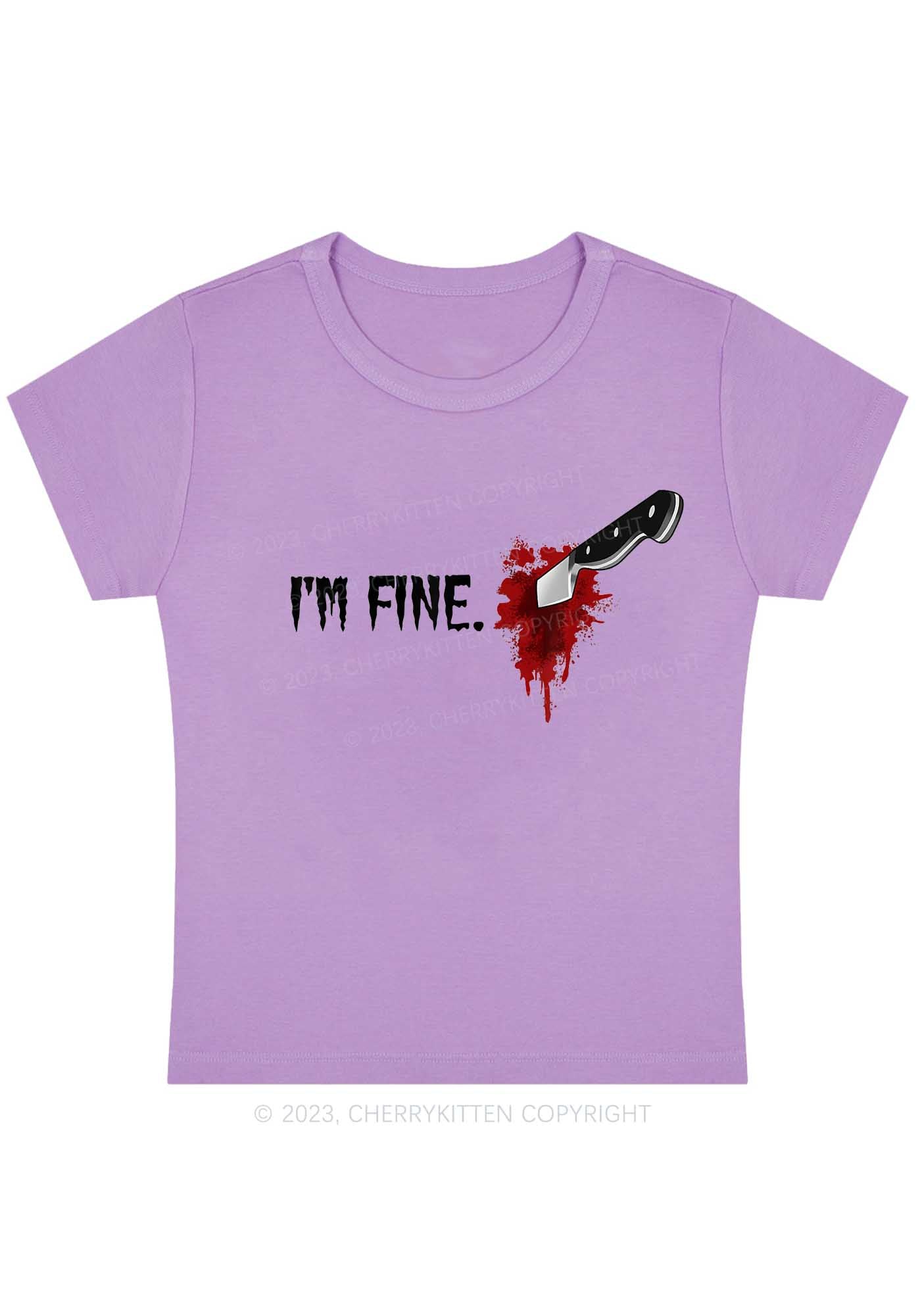 I'm Fine Horrible Bloodstains Halloween Y2K Baby Tee Cherrykitten