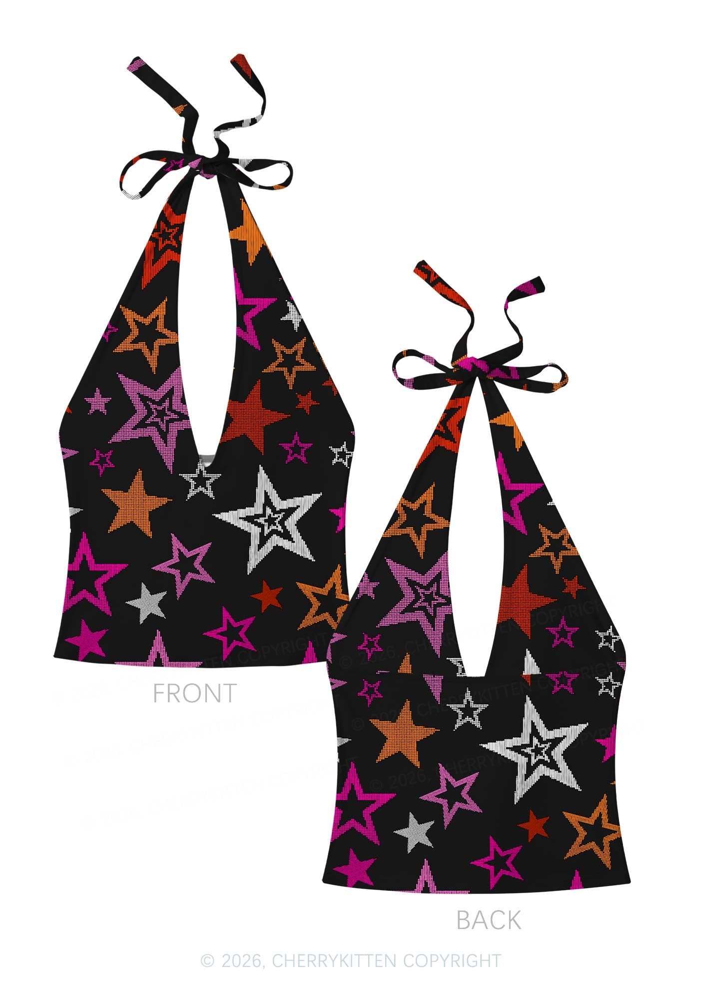 Lesbian Star Pride Y2K Print Halter Deep V Neck Cami Cherrykitten