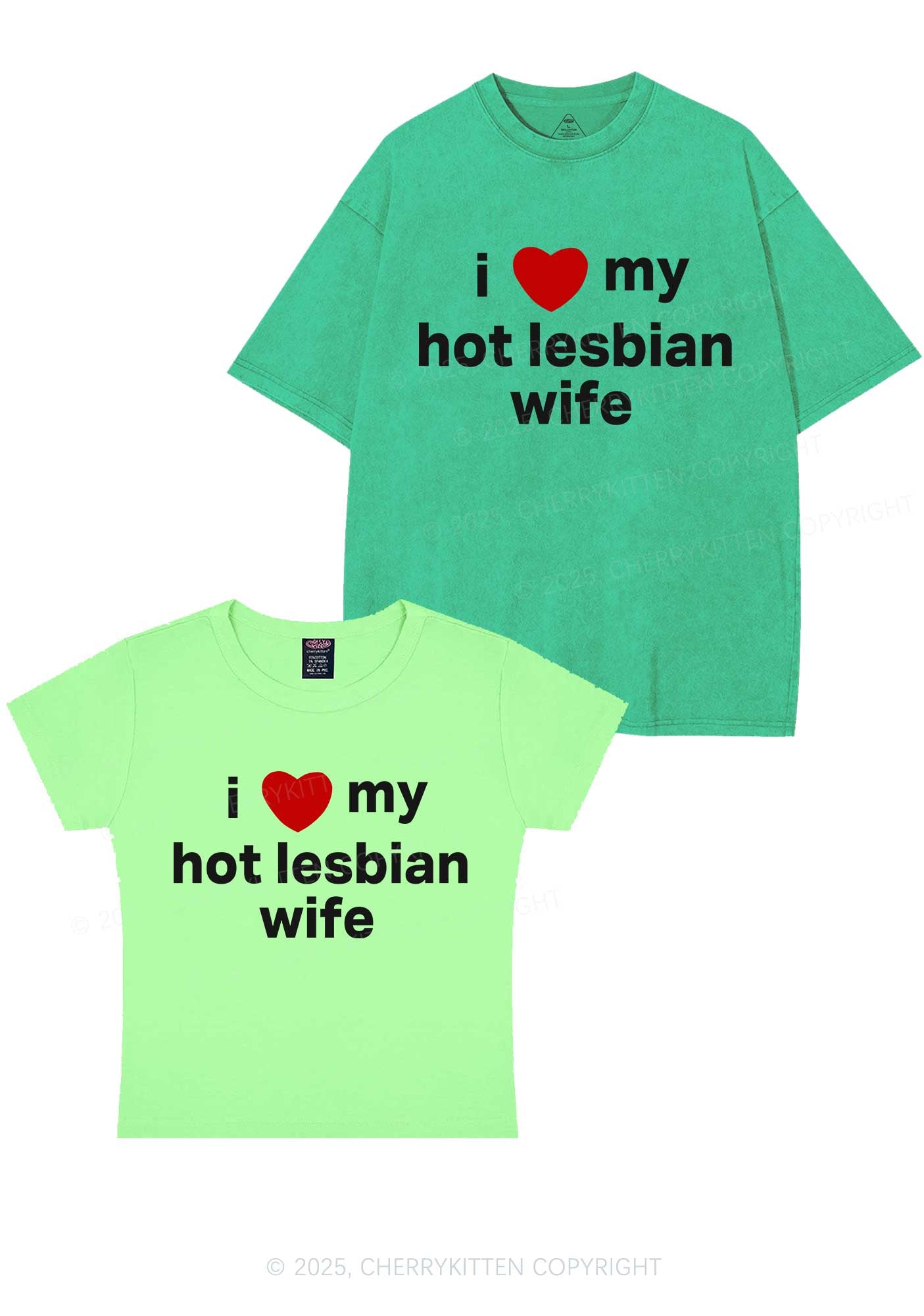 Love My Hot Lesbian Wife Y2K Valentine's Day Couple Shirt Cherrykitten
