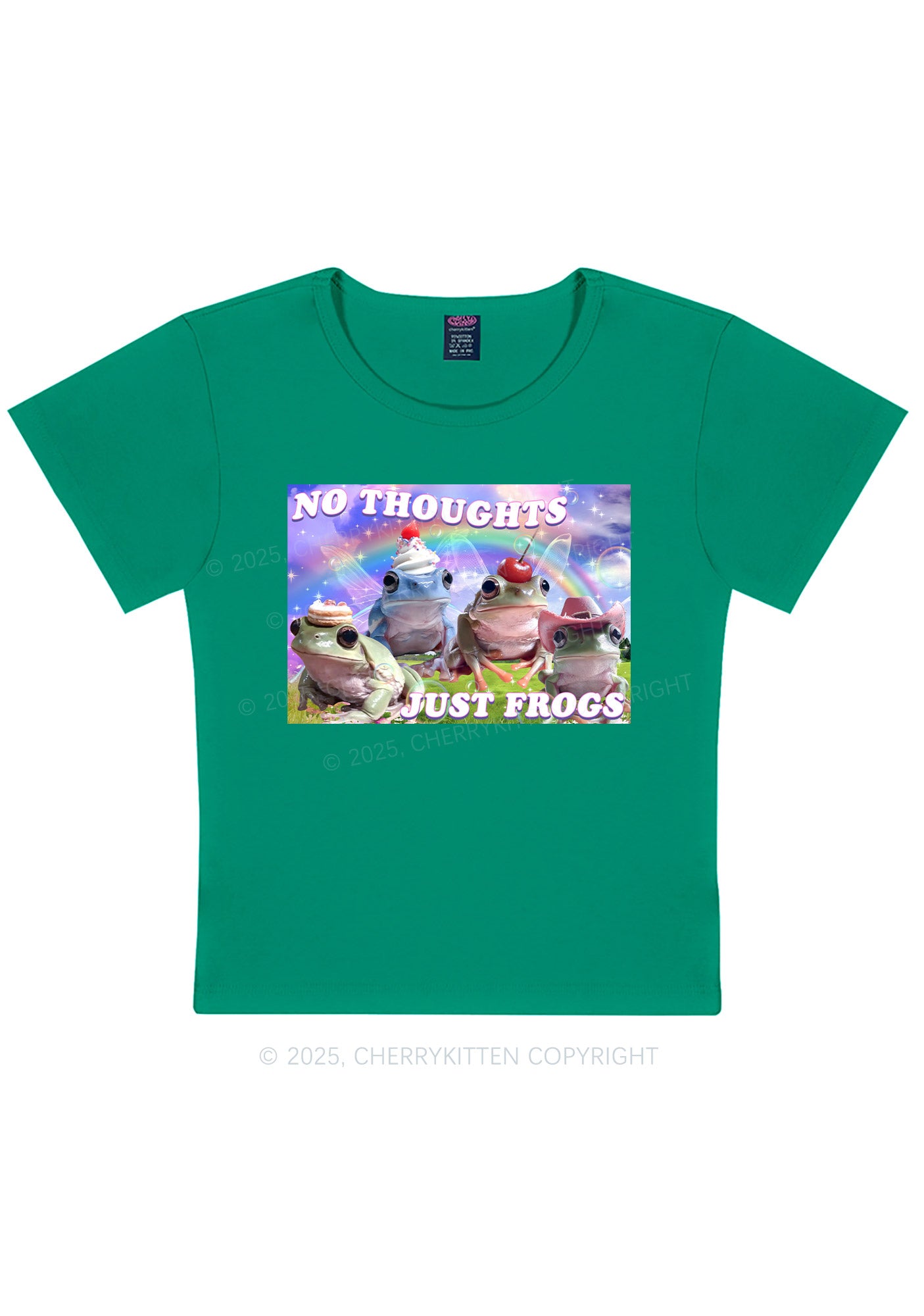 No Thoughts Just Frogs Y2K Baby Tee Cherrykitten