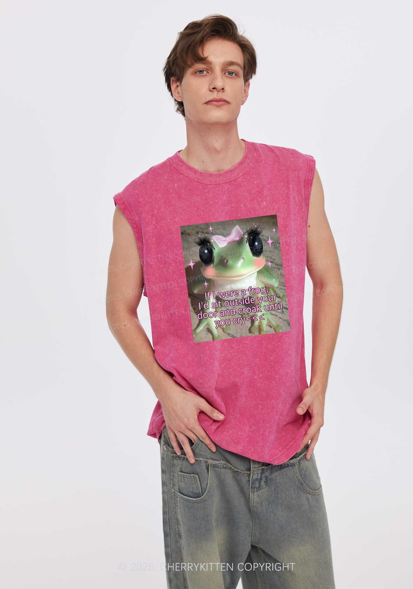 If I Were Frog Y2K Washed Muscle Tank Cherrykitten