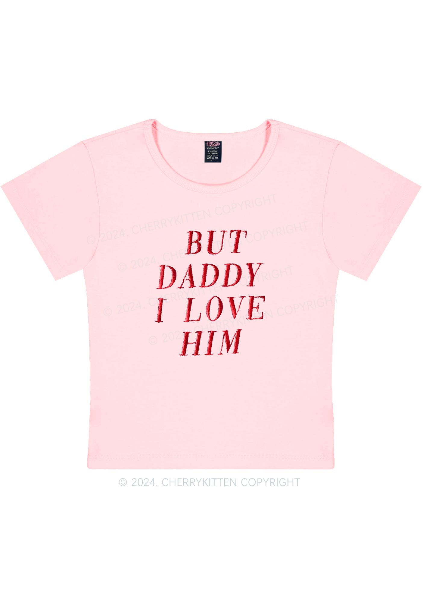 Embroidered Daddy I Love Him Y2K Baby Tee Cherrykitten