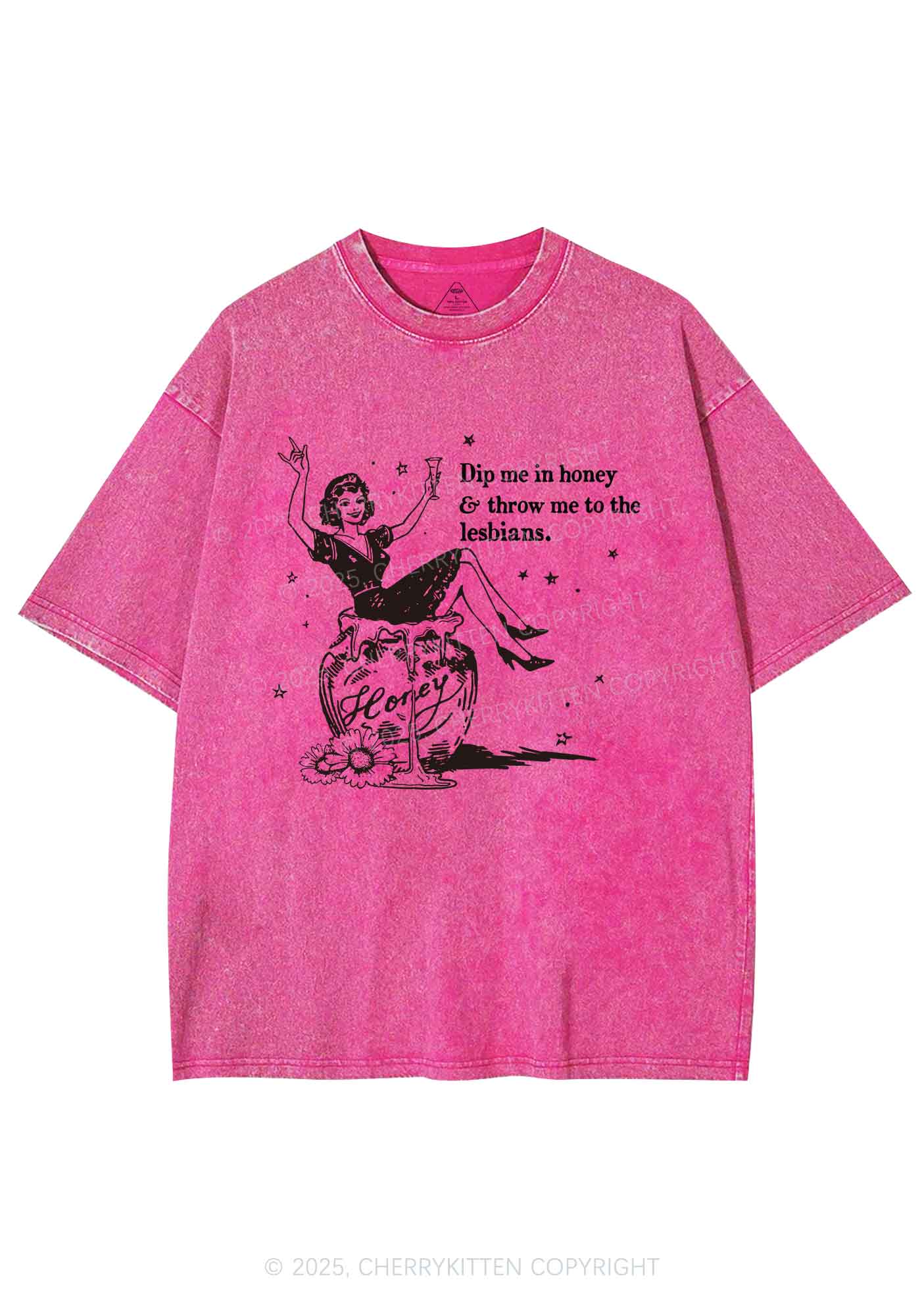 Throw Me To The Lesbians Pride Y2K Shirts Washed Tee Cherrykitten
