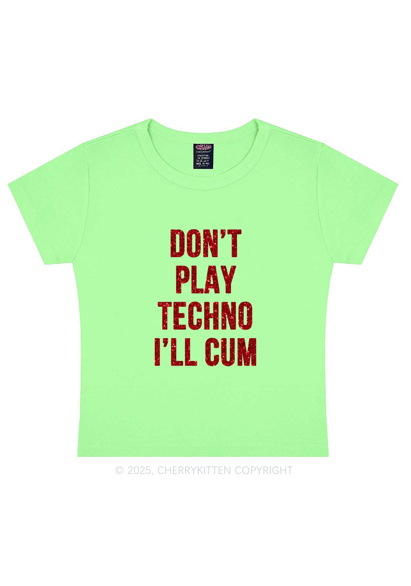 Glitter Dont Play Techno Y2K Baby Tee Cherrykitten