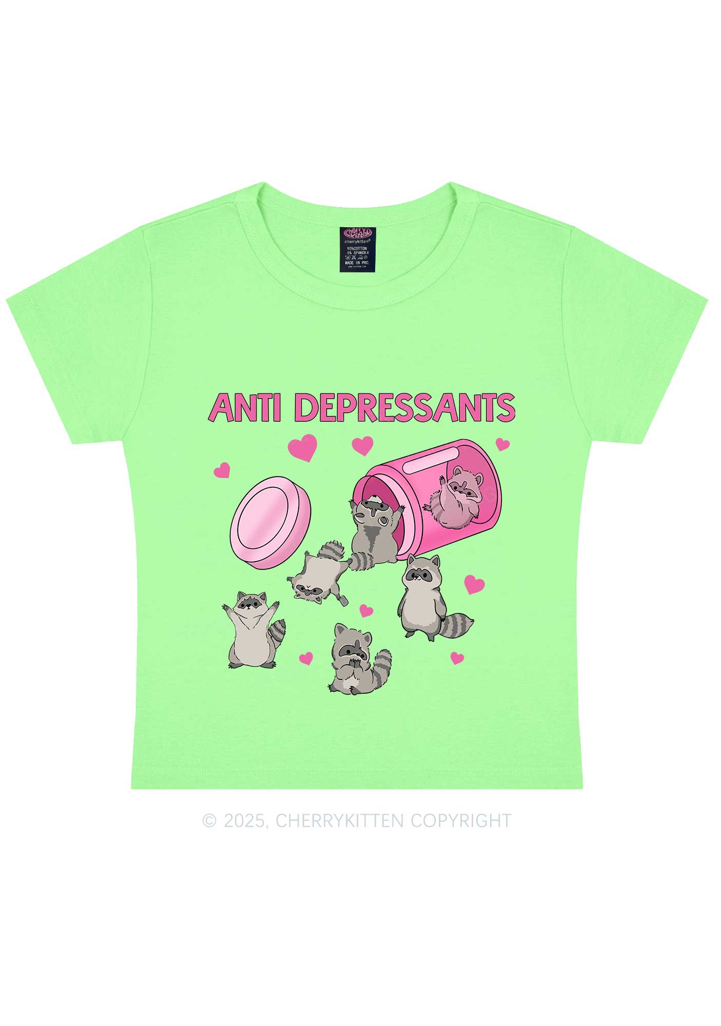 Anti Depressants Raccoon Y2K Baby Tee Cherrykitten