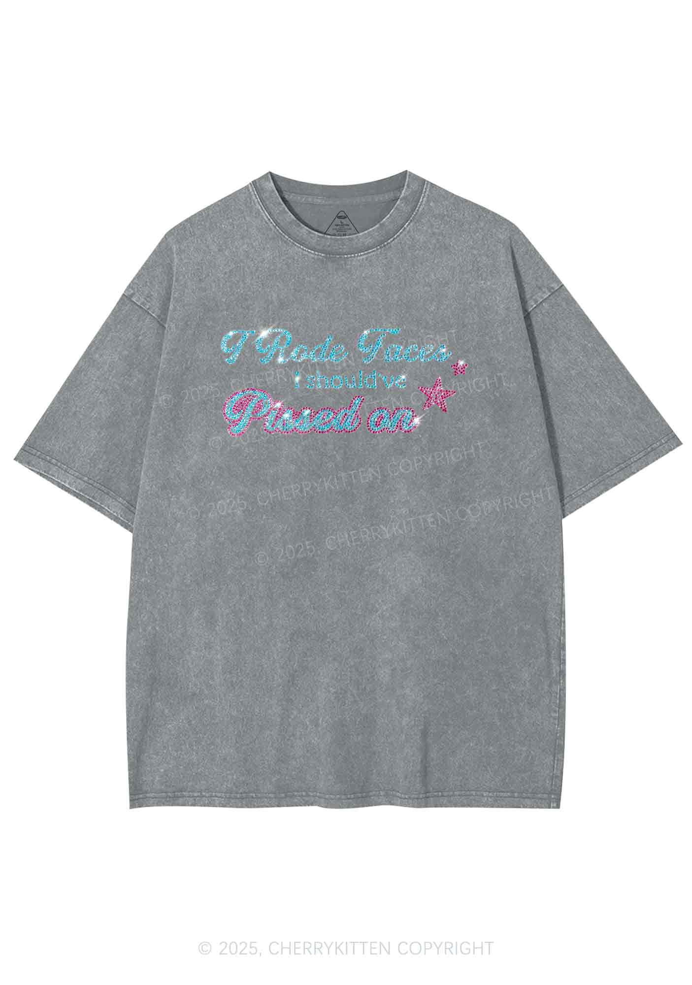 Rhinestone I Rode Faces Y2K Shirts Washed Tee Cherrykitten