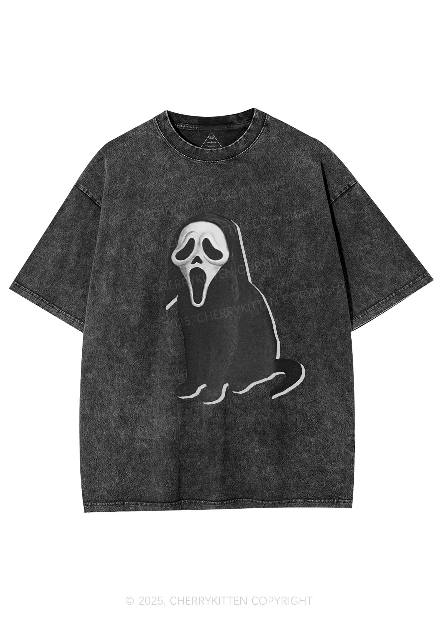 Halloween Ghostcat Y2K Washed Tee Cherrykitten