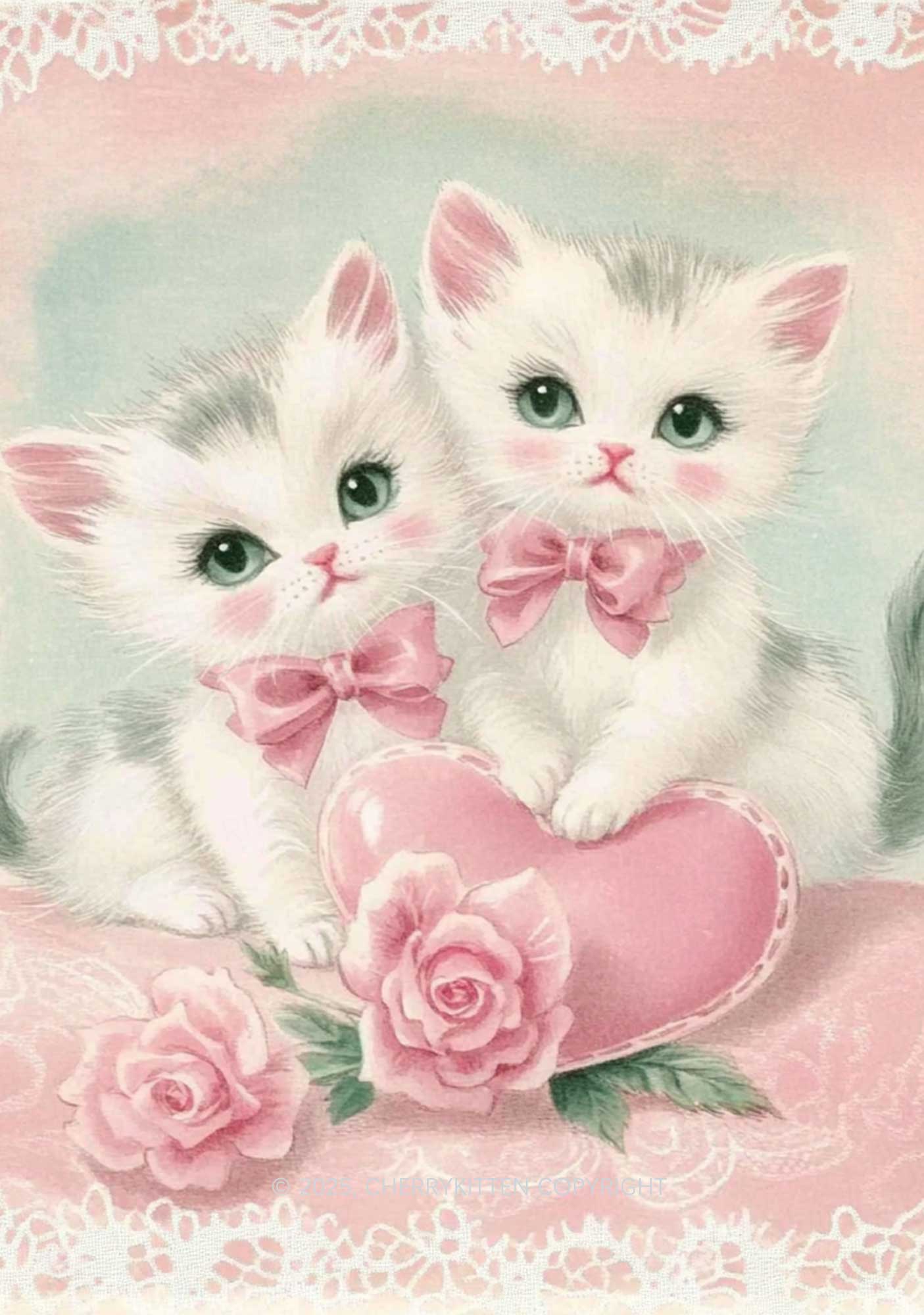 Rose Kitties Y2K Print Midi Skirt Cherrykitten