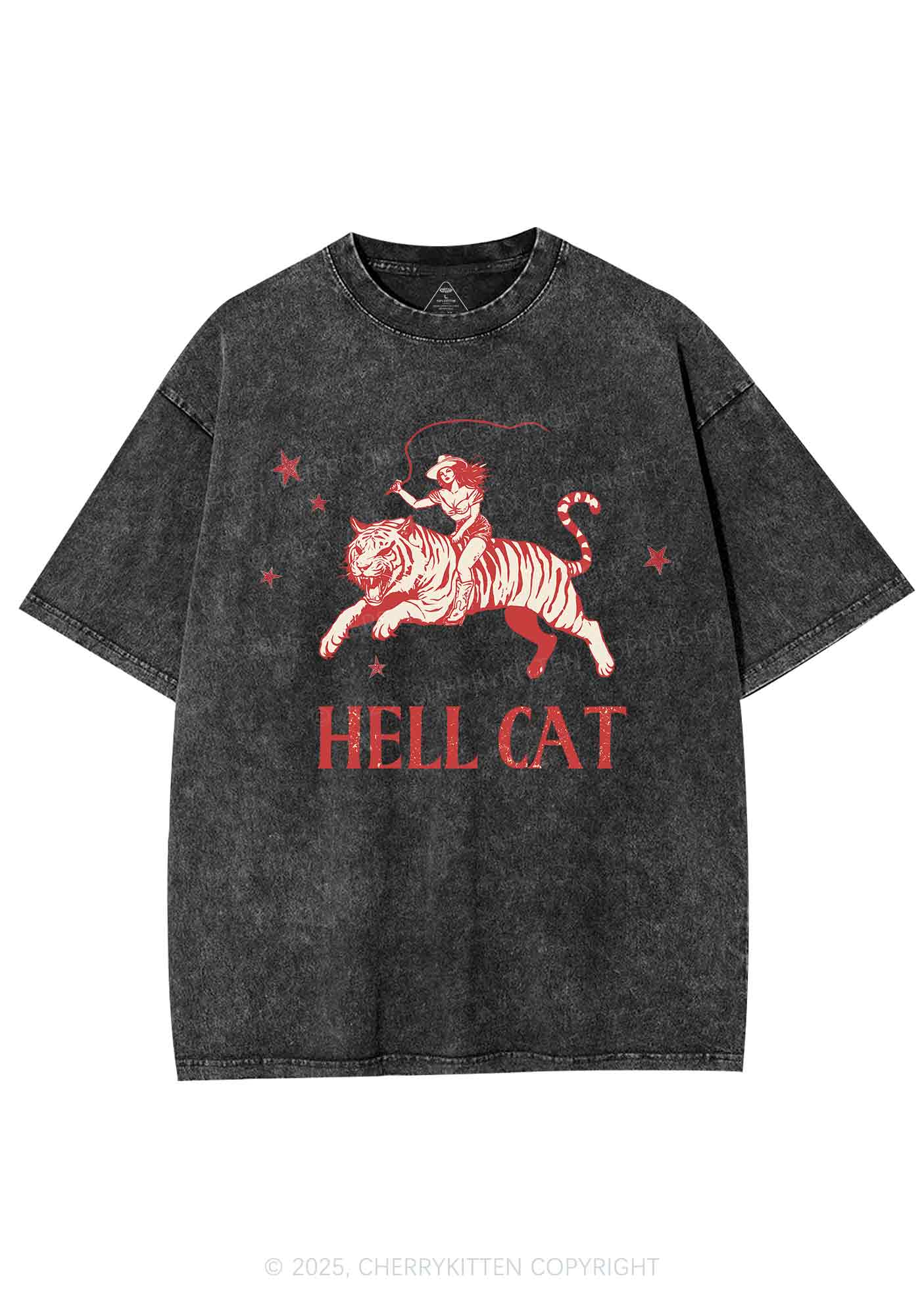 Cowgirl Hell Cat Y2K Shirts Washed Tee Cherrykitten