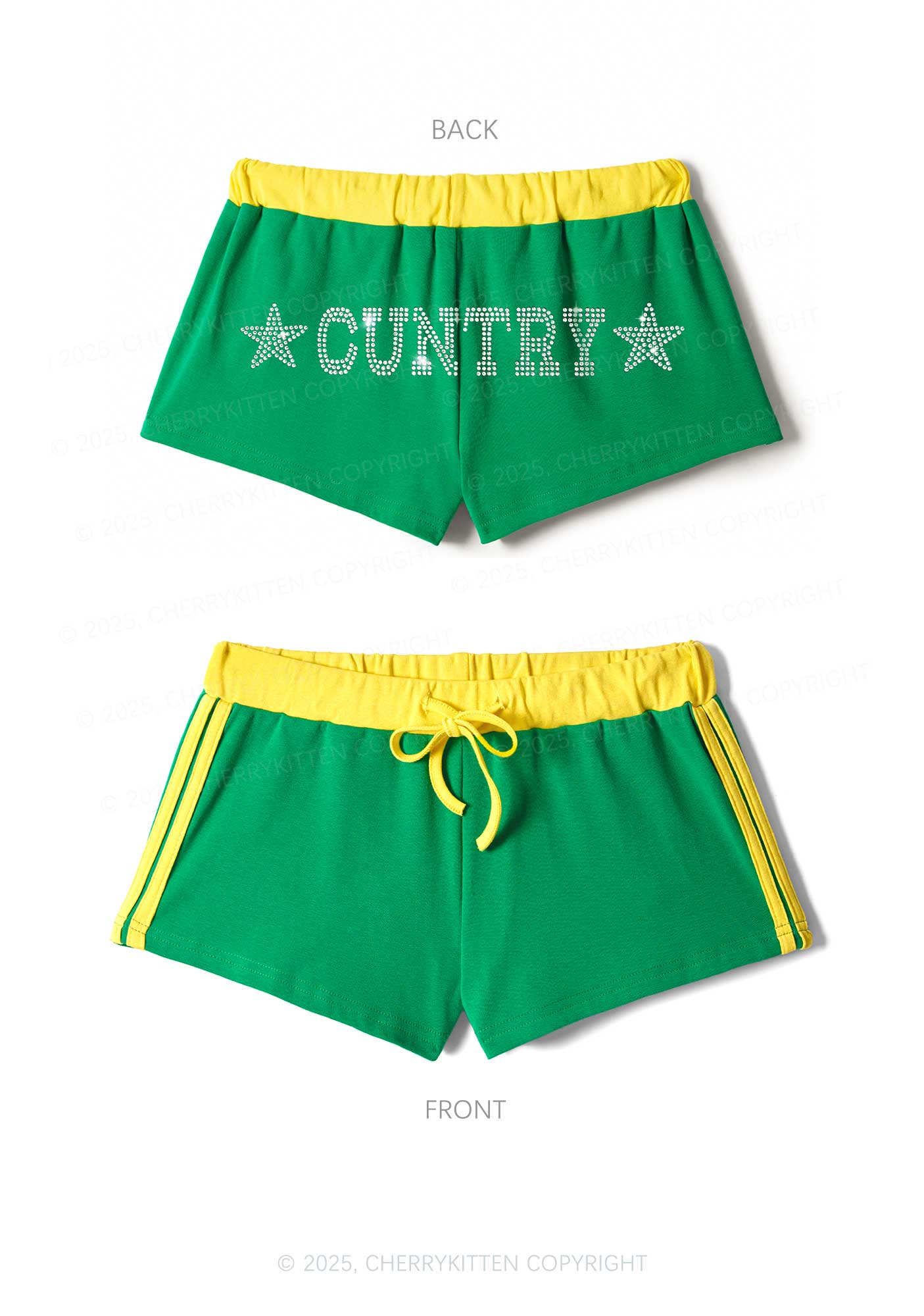 Rhinestone Cuntry Y2K Drawstring Mini Shorts Cherrykitten