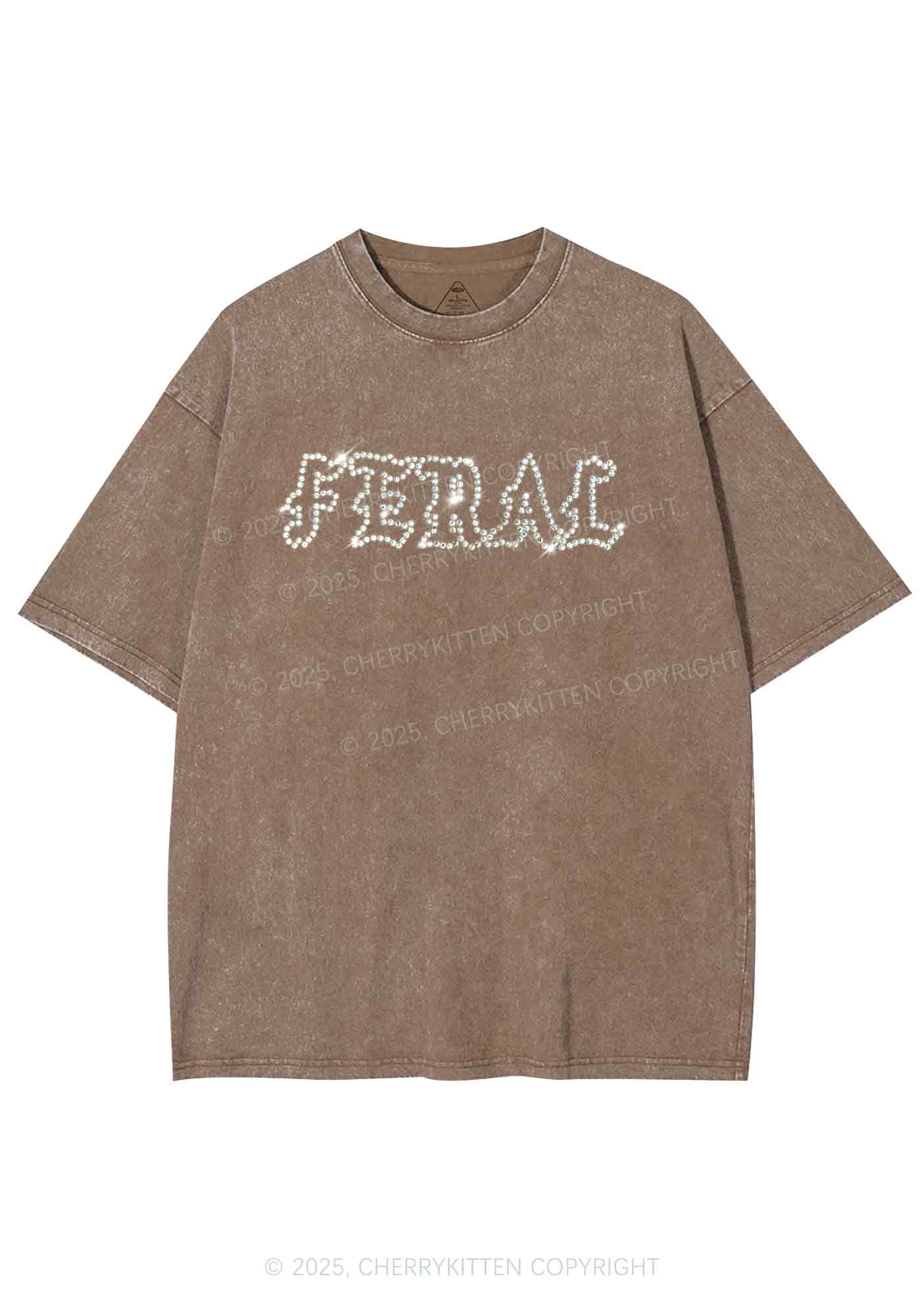 Rhinestone Feral Y2K Shirts Washed Tee Cherrykitten