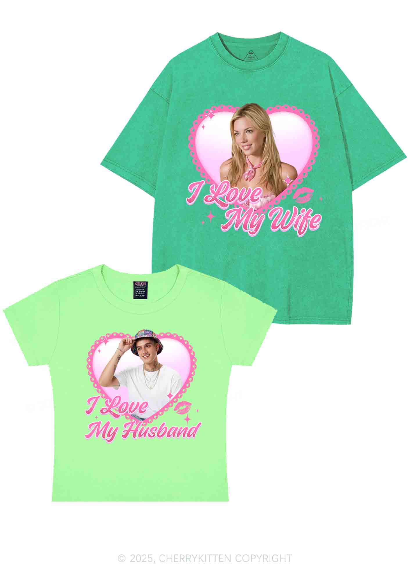 Custom Love My Wife Photo Y2K Valentine's Day Couple Shirt Cherrykitten