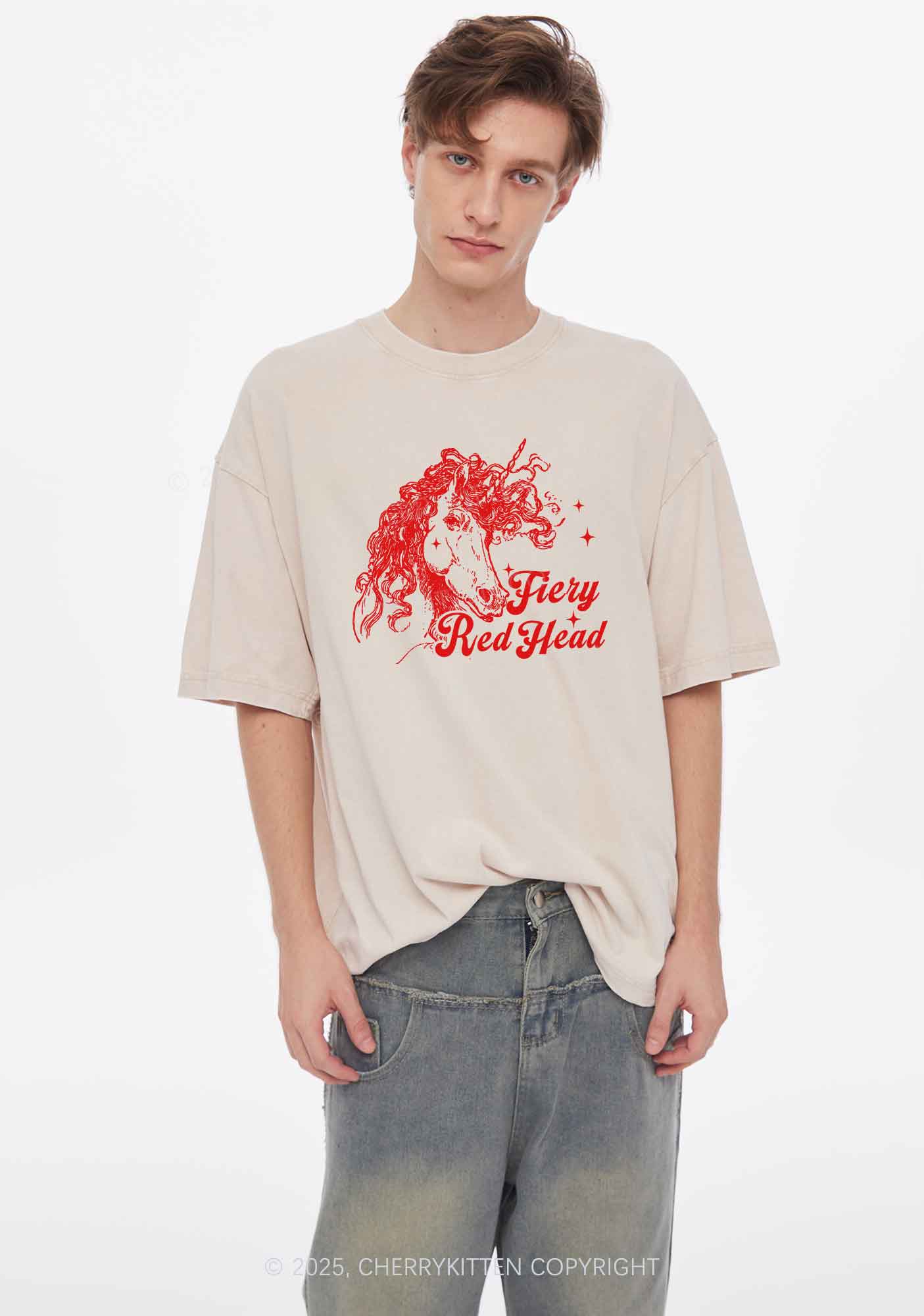 Fiery Red Head Y2K Shirts Washed Tee Cherrykitten