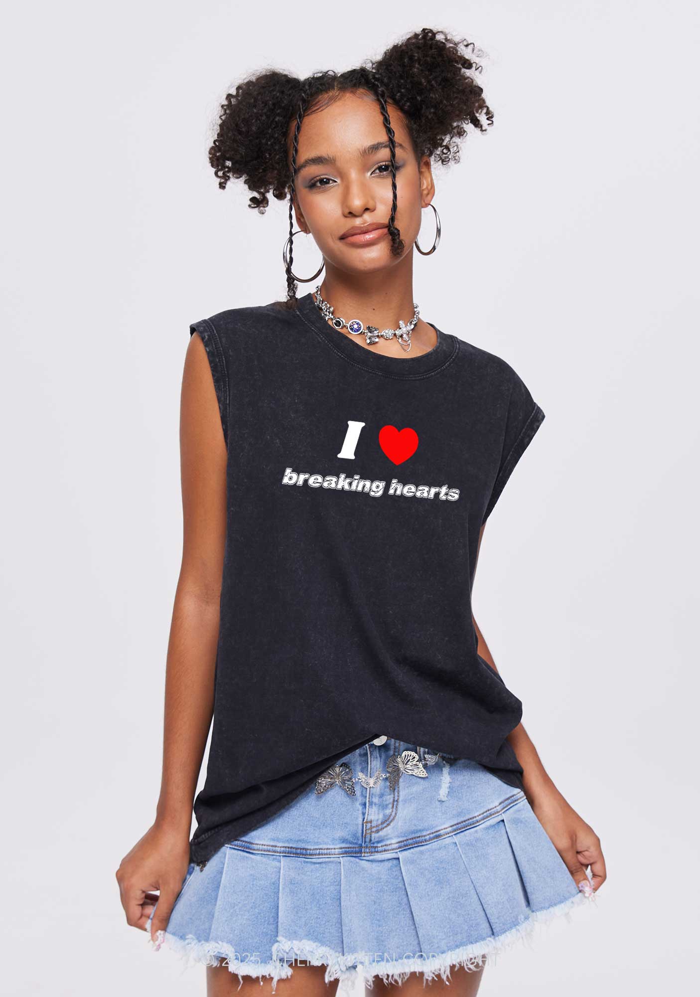 I Love Breaking Hearts Y2K Washed Muscle Tank Cherrykitten