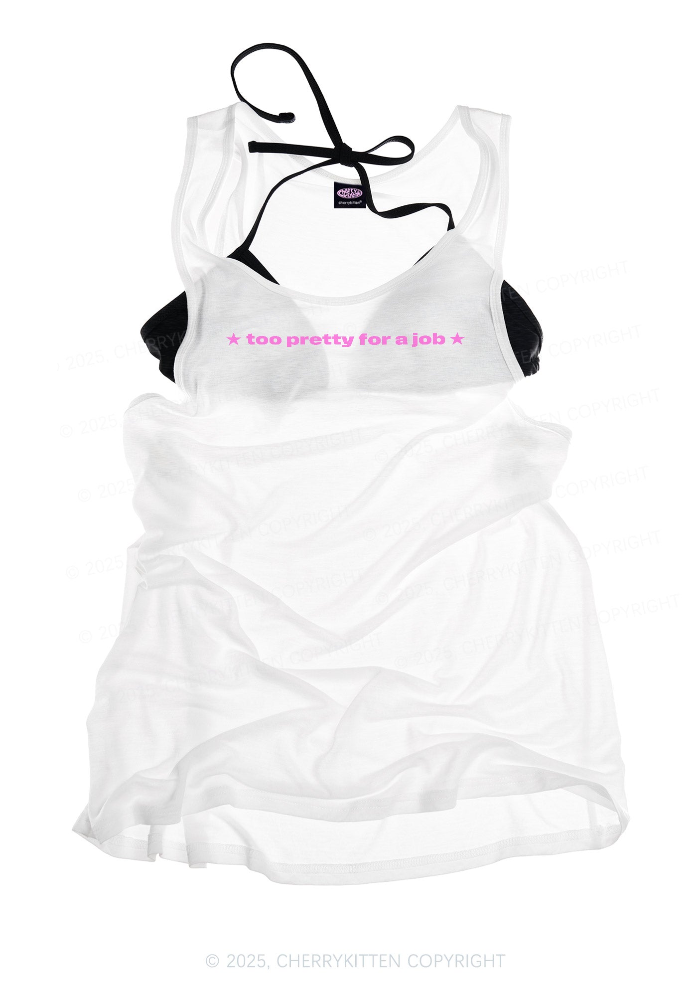 Too Pretty For Job Y2K Sheer Boyfriend Tank Cherrykitten