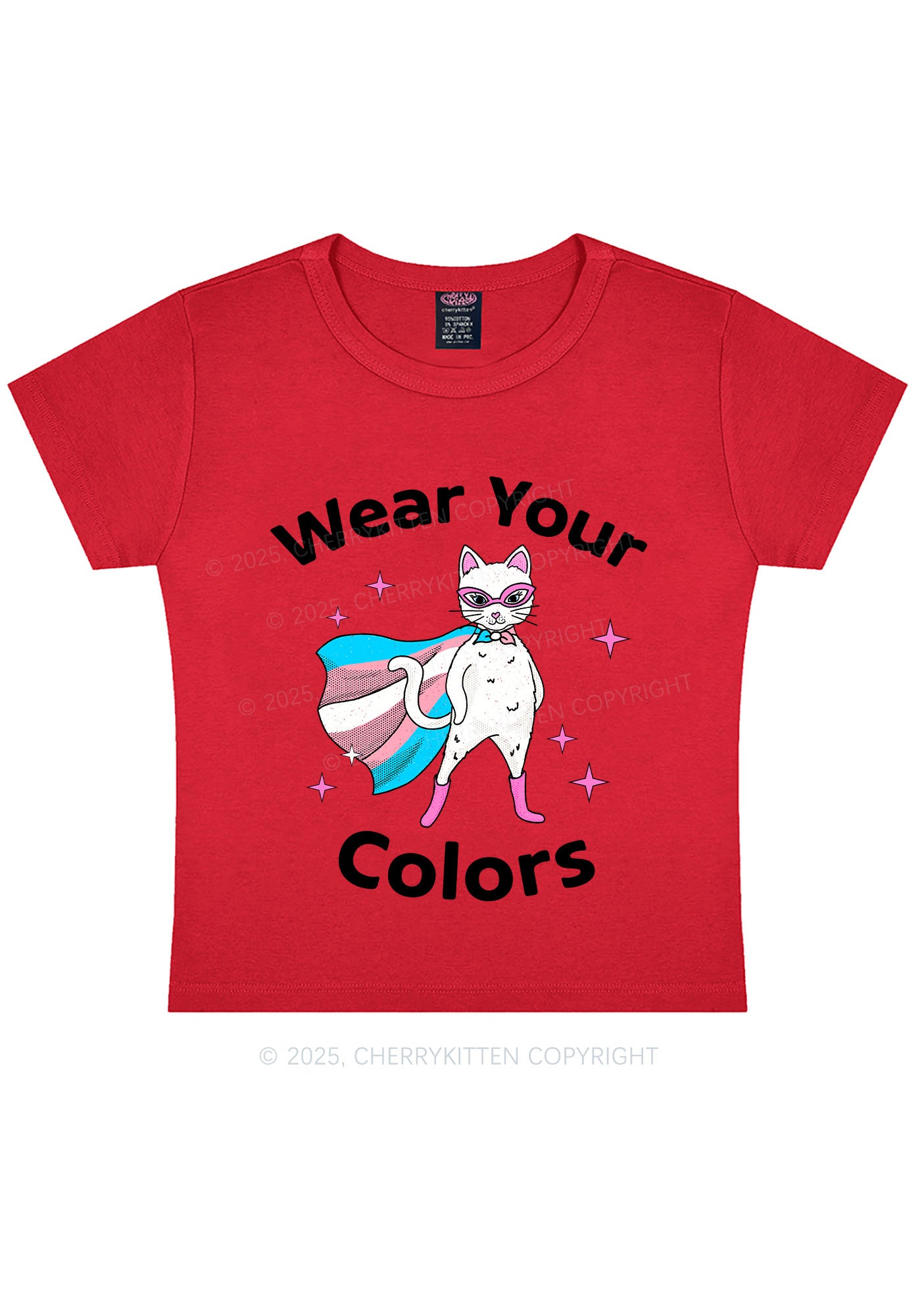 Transgender Flag Cat Pride Y2K Baby Tee Cherrykitten