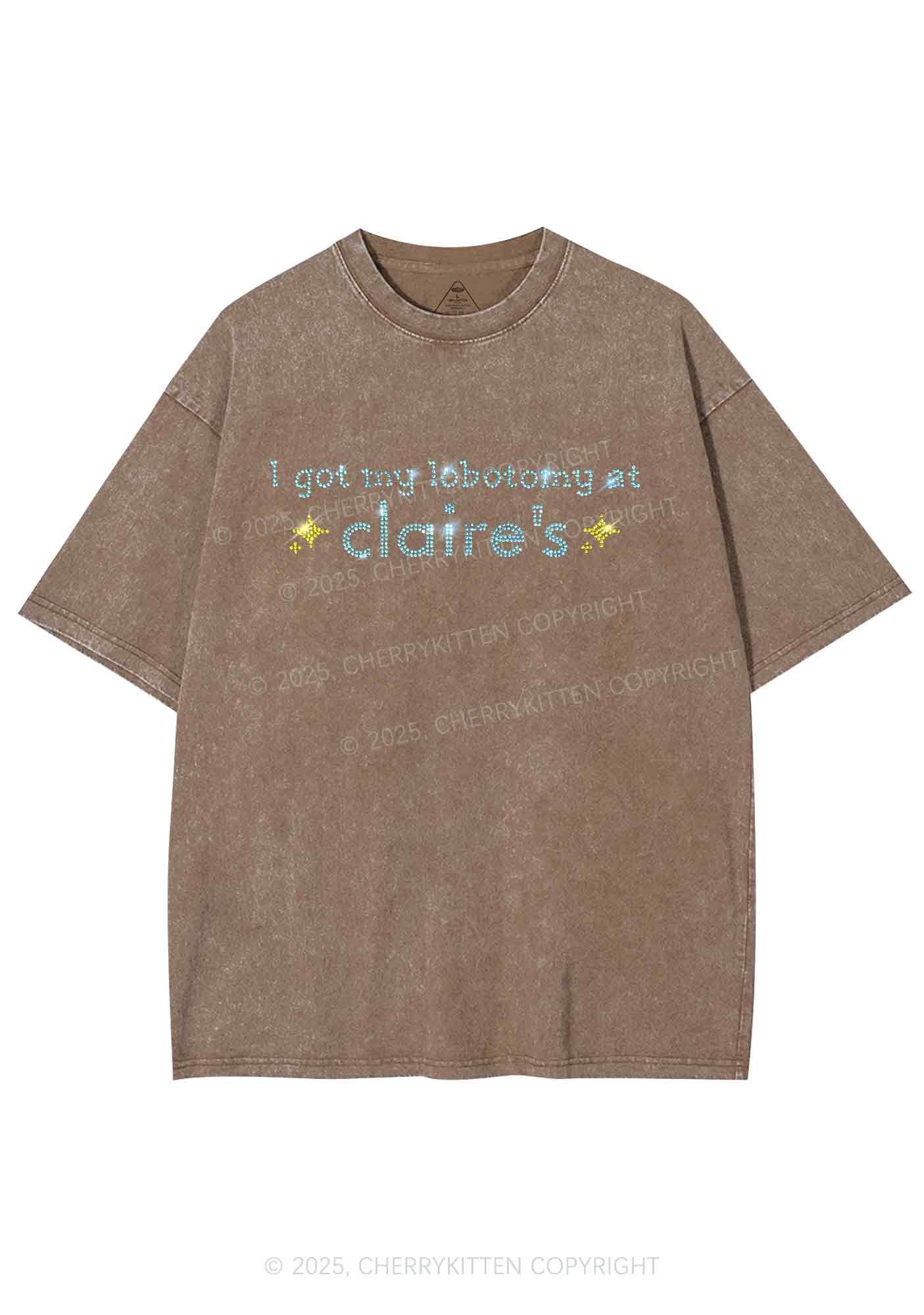 Rhinestone I Got My Lobotomy At Claires Y2K Shirts Washed Tee Cherrykitten