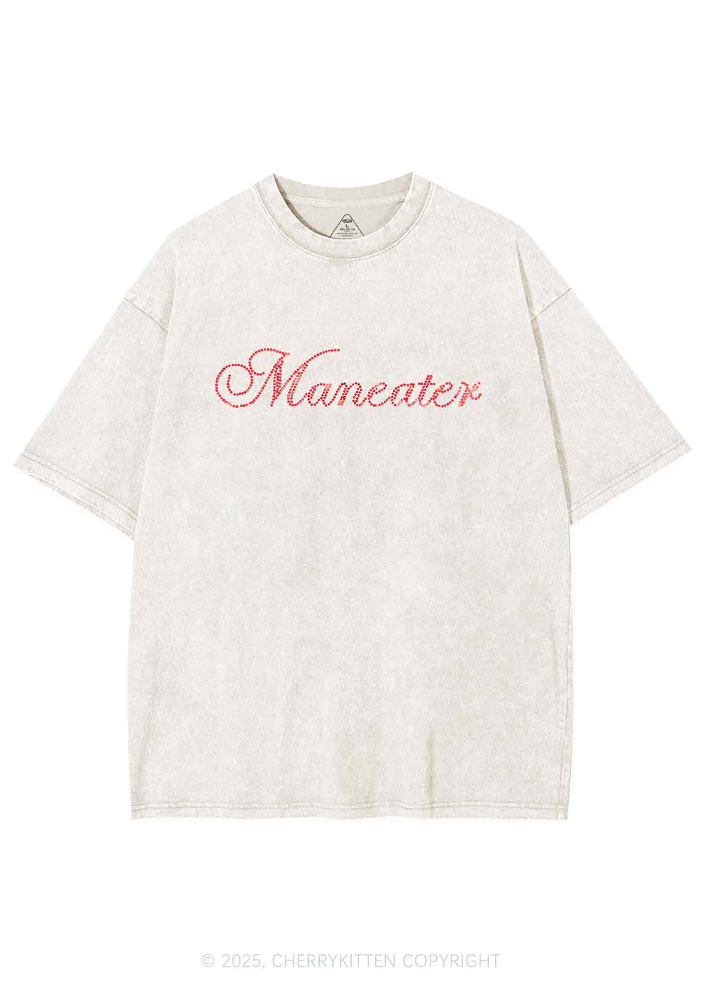 Rhinestone Maneater Y2K Shirts Washed Tee Cherrykitten