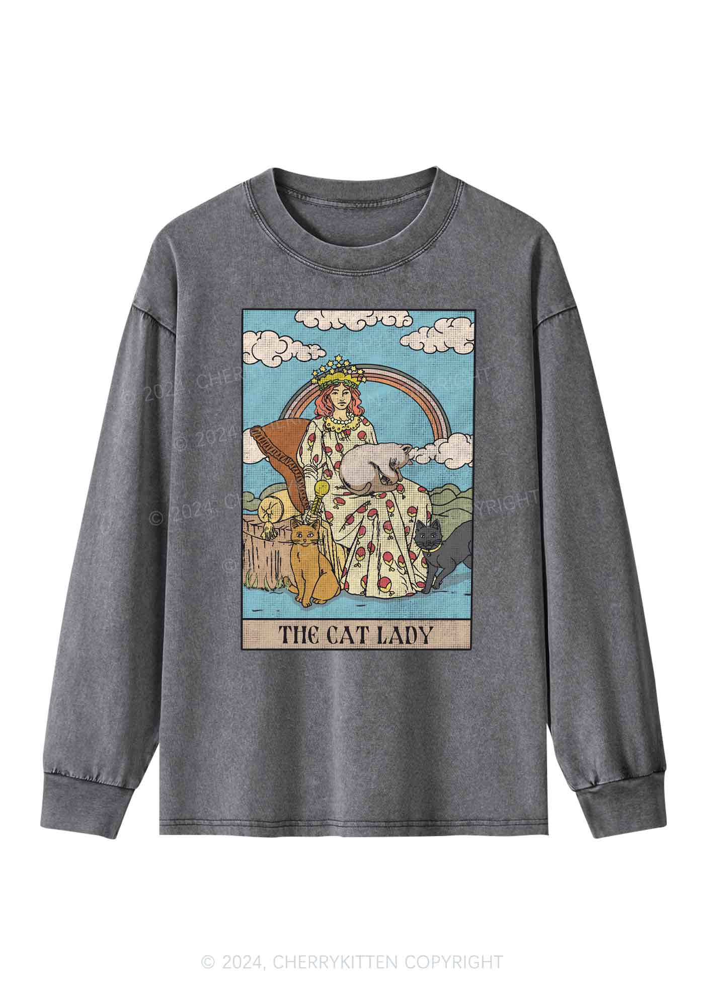 The Cat Lady Y2K Washed Long Sleeves Cherrykitten