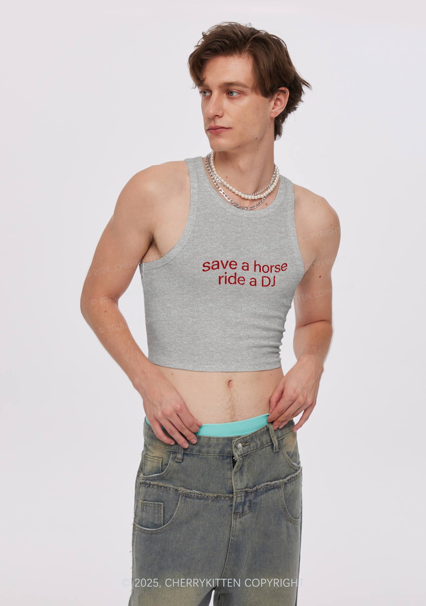 Glitter Ride A DJ Y2K Crop Tank Top Cherrykitten
