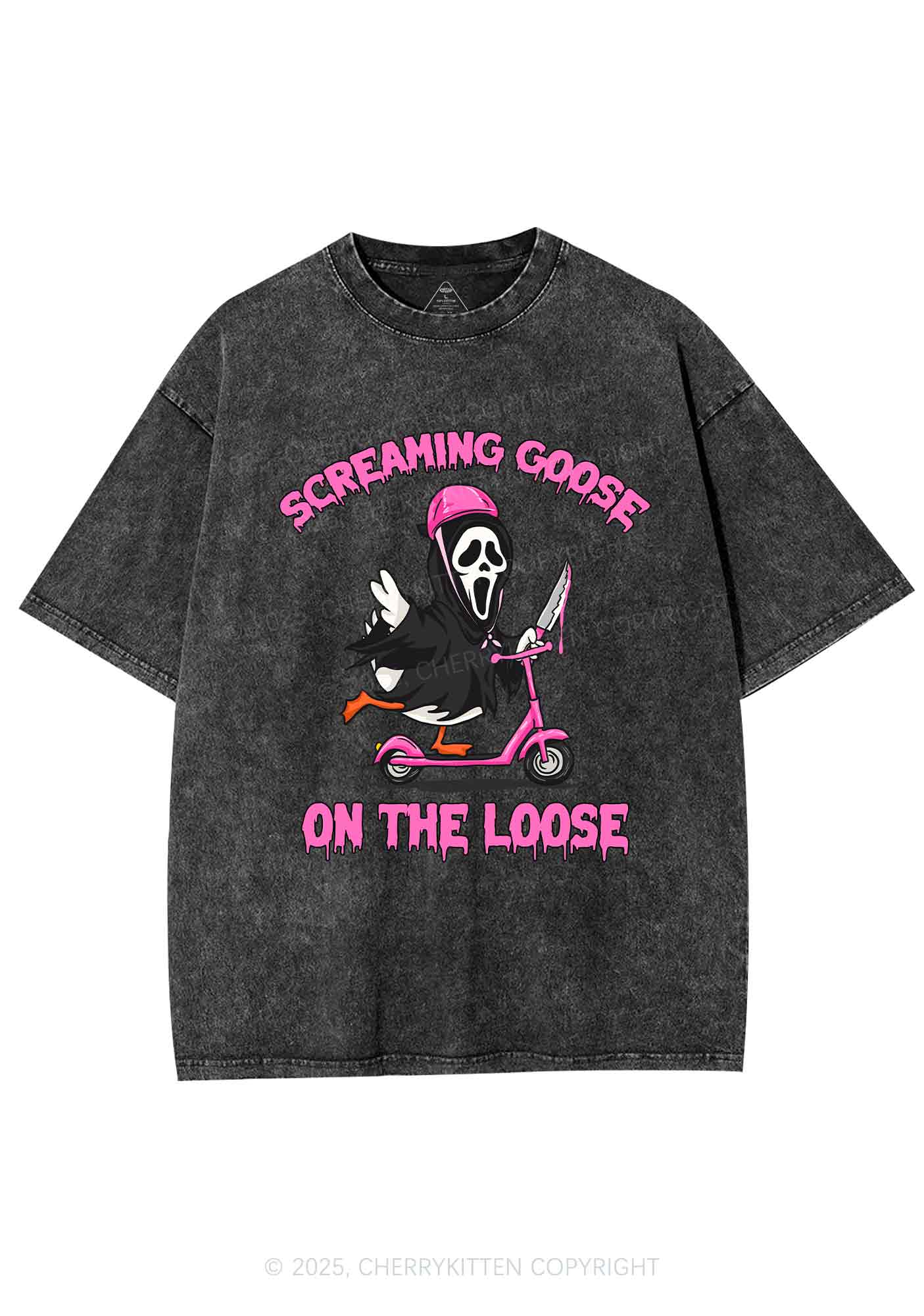 Halloween Screaming Goose On Loose Y2K Shirts Washed Tee Cherrykitten