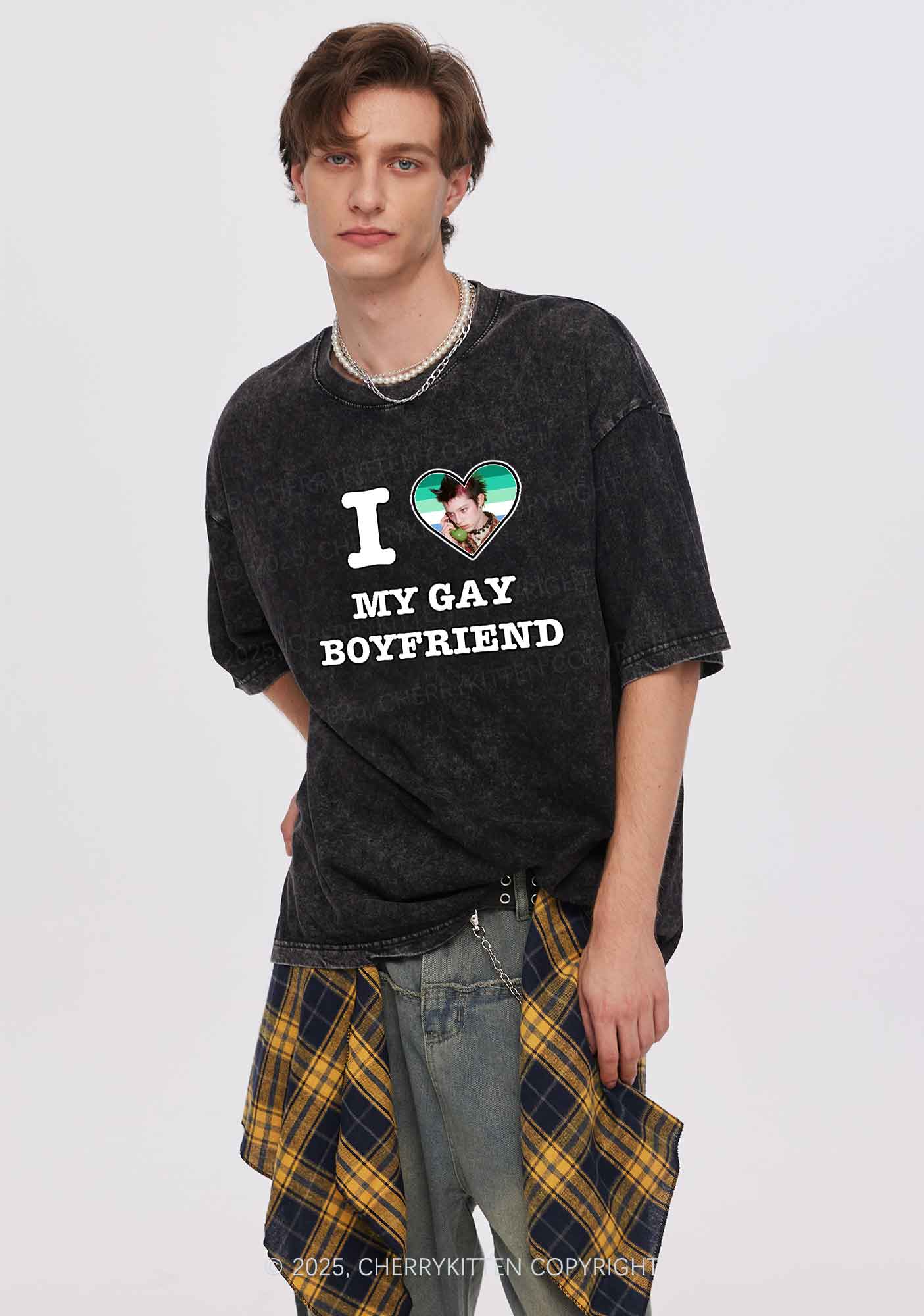 Custom My Gay BF Pride Y2K Shirts Washed Tee Cherrykitten