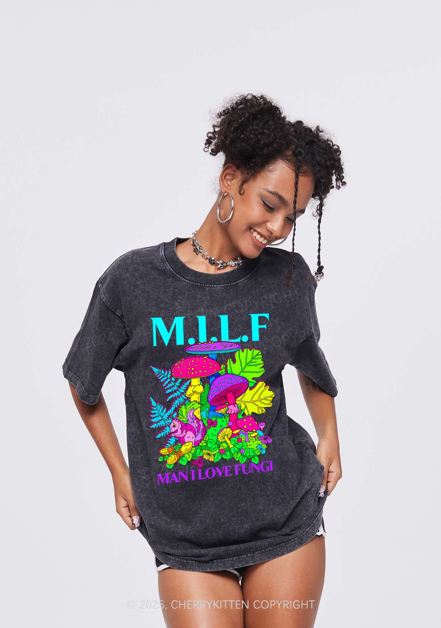 Man I Love Fungi Y2K Shirts Washed Tee Cherrykitten