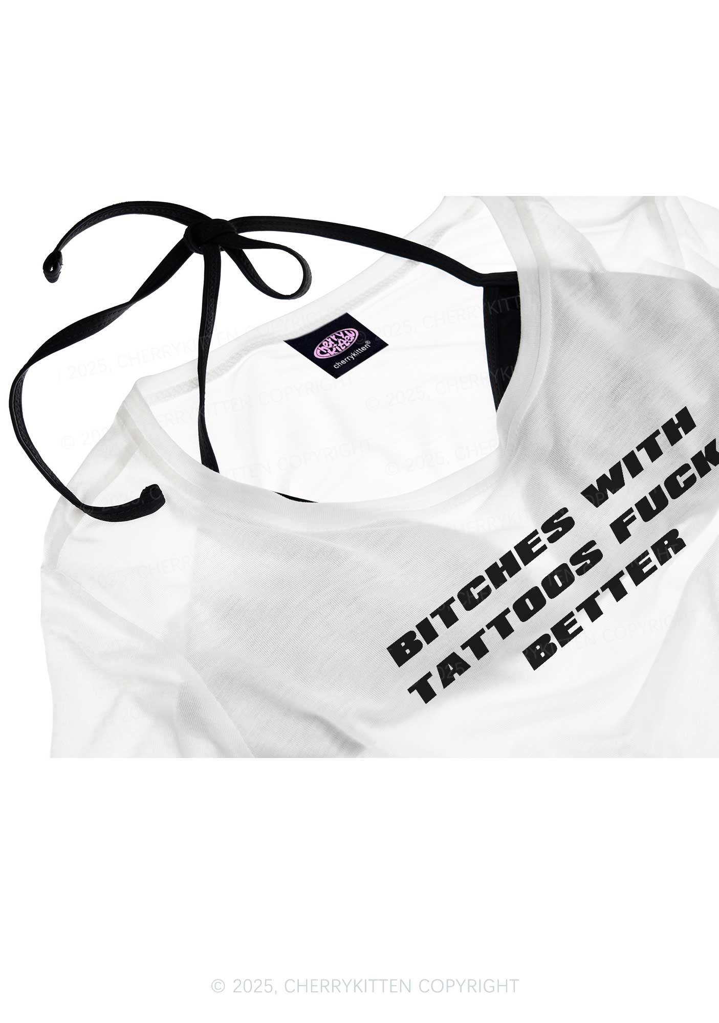 Bxxches With Tattoos Fxxk Better Y2K Sheer Crop Tee Cherrykitten