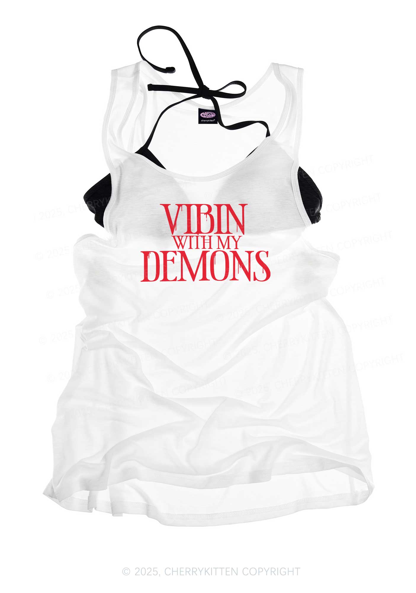 Halloween Vibin With My Demons Y2K Sheer Boyfriend Tank Cherrykitten