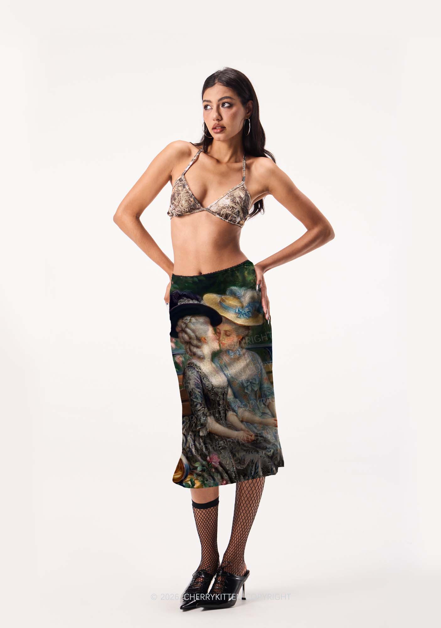 Vintage Garden Ladies Pride Y2K Print Midi Skirt Cherrykitten