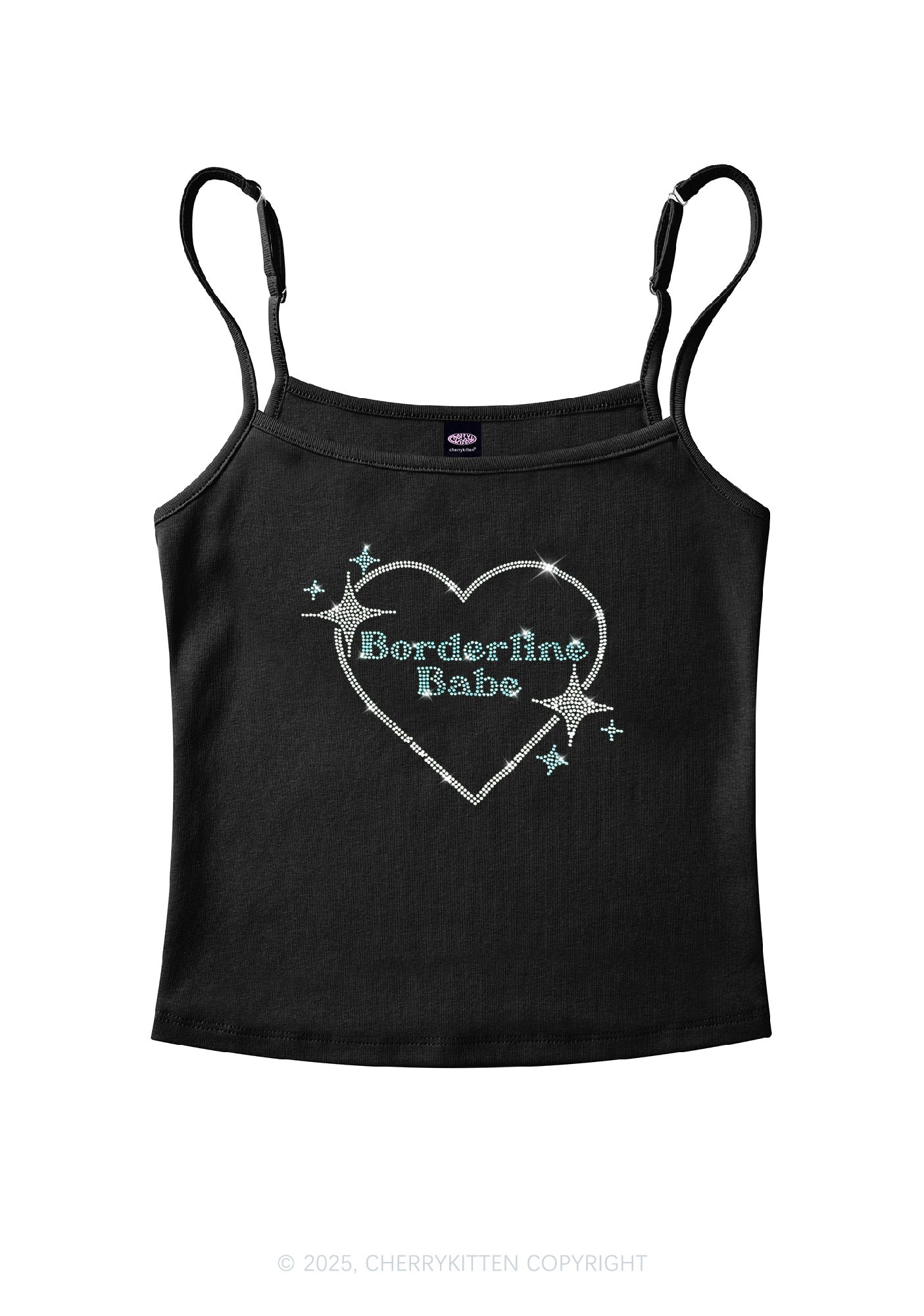 Rhinestone Borderline Personality Babe Y2K Spaghetti Strap Cami Cherrykitten
