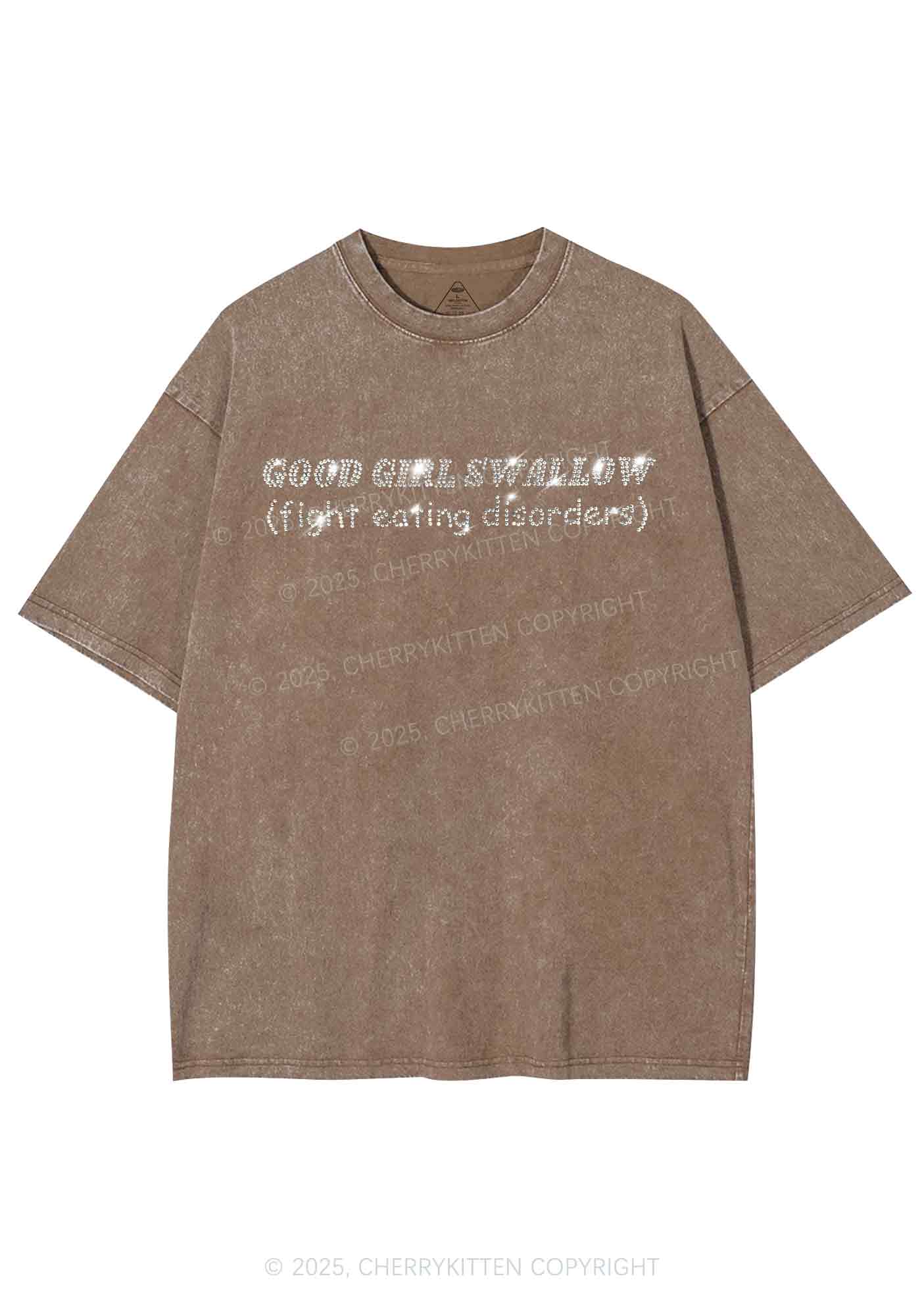 Rhinestone Good Girls Swallow Y2K Shirts Washed Tee Cherrykitten