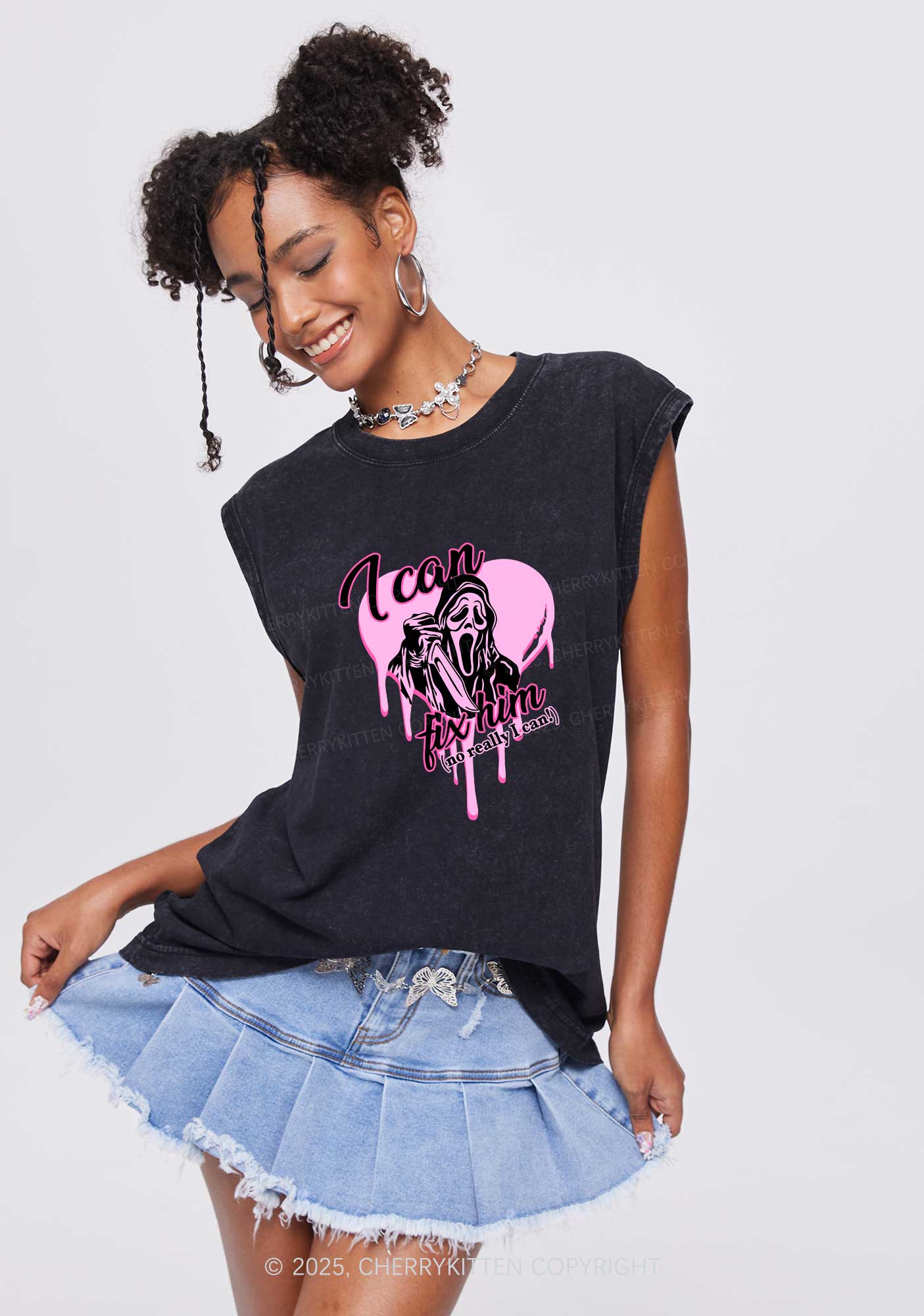 Halloween Ghost Fix Him Y2K Washed Muscle Tank Cherrykitten
