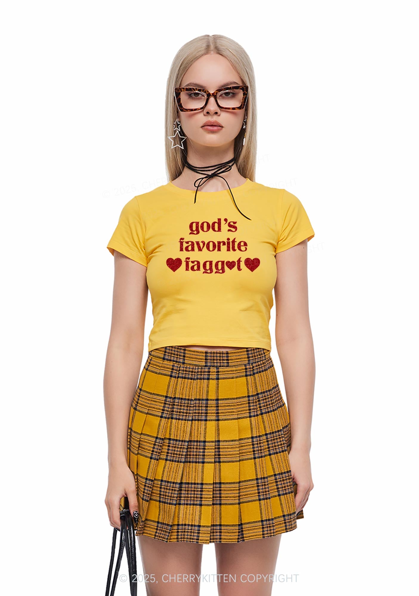 Glitter Gods Favorite Faggot Pride Y2K Baby Tee Cherrykitten