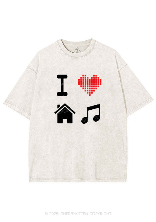 I Love House Music Y2K Shirts Washed Tee Cherrykitten
