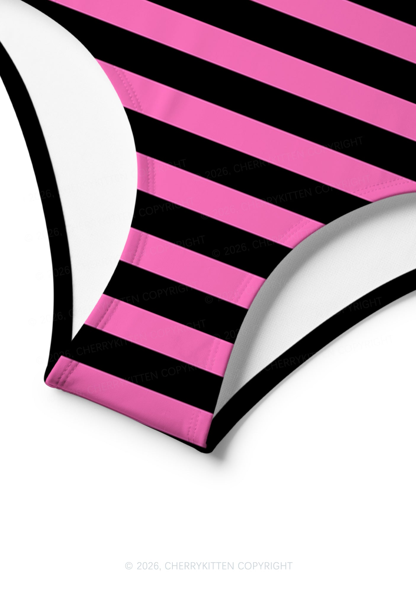 Pink And Black Stripes Y2K Print Bikini Set Cherrykitten