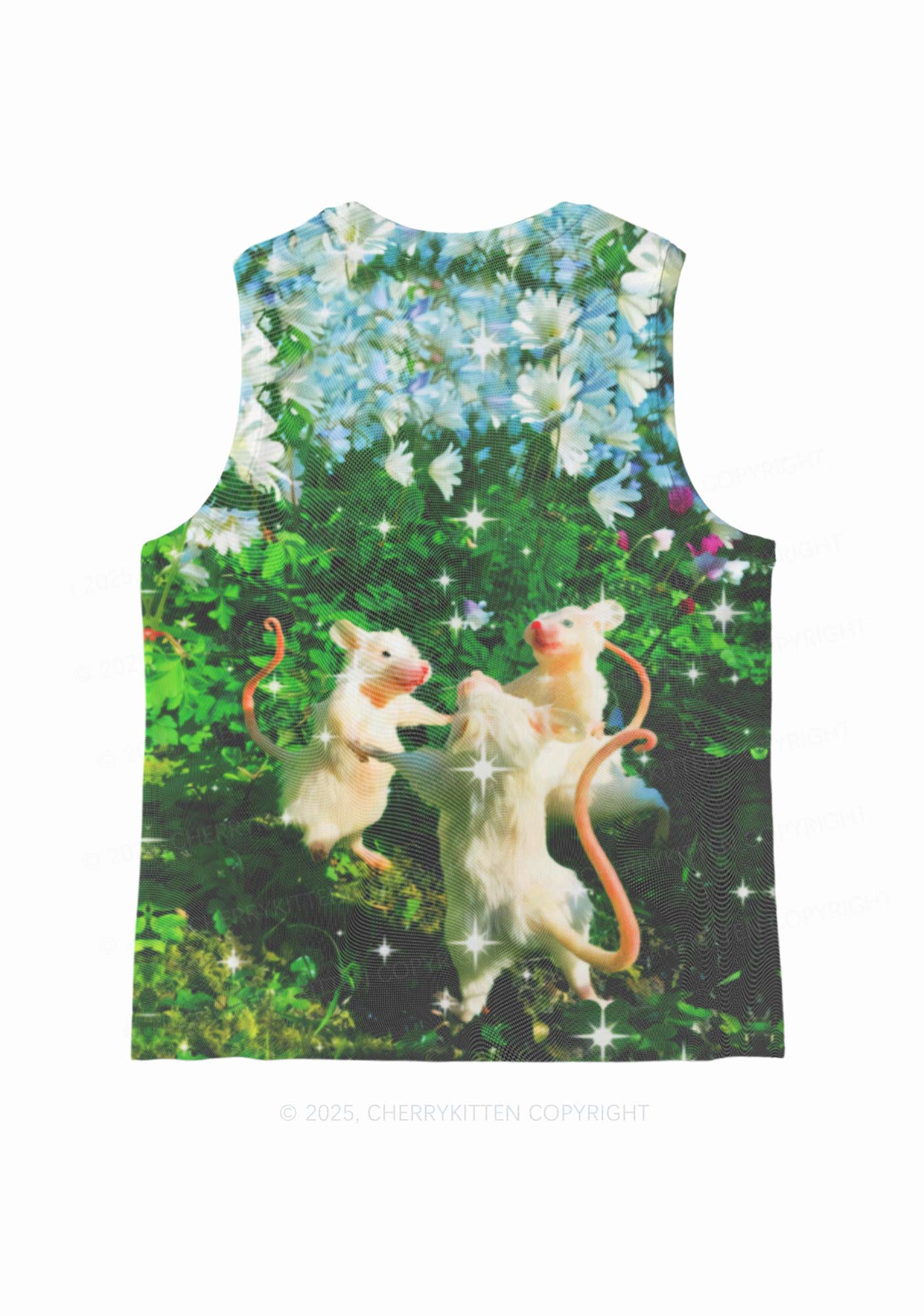 Dancing Rat Y2K Mesh Muscle Tank Cherrykitten Art by OhStuffinell Taxidermy