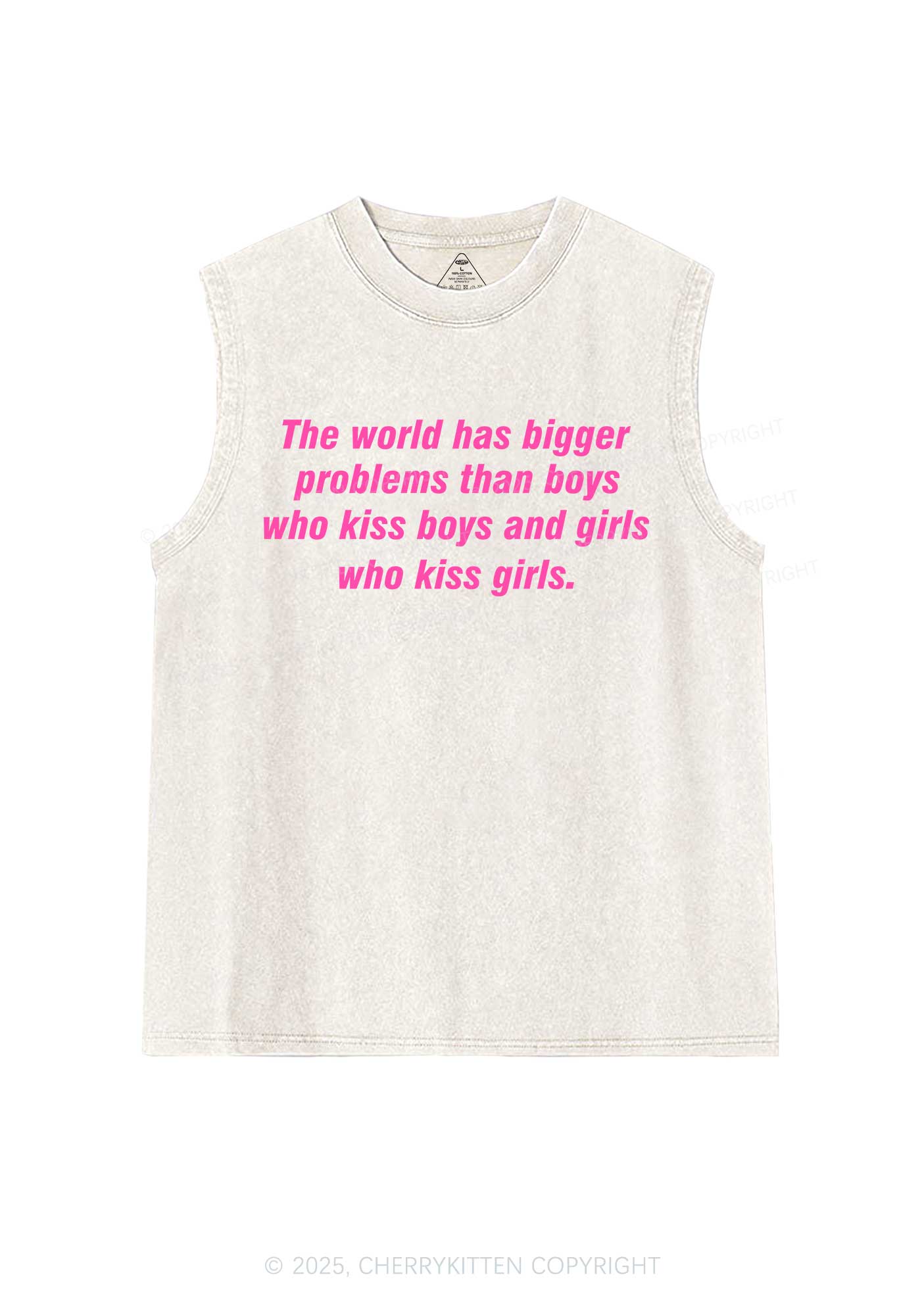 Who Kiss Girls Pride Y2K Washed Muscle Tank Cherrykitten