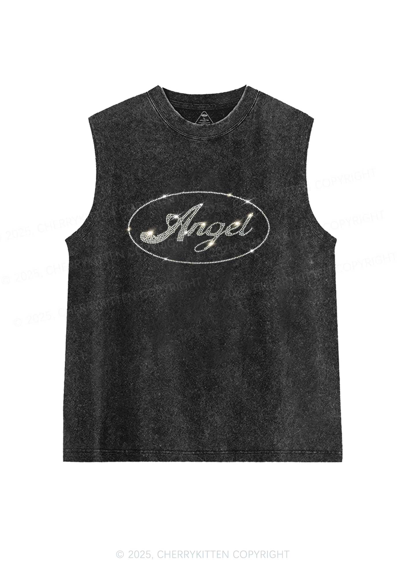 Rhinestone Angel Y2K Washed Muscle Tank Cherrykitten