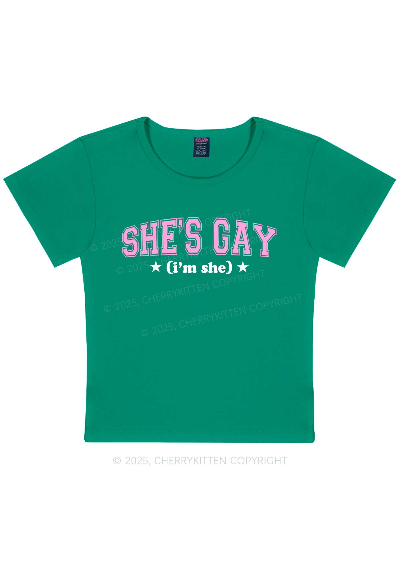 She Is Gay Y2K Baby Tee Cherrykitten