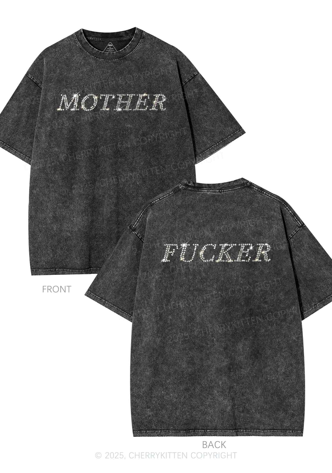 Rhinestone Motherfxcker Two Sides Y2K Shirts Washed Tee Cherrykitten