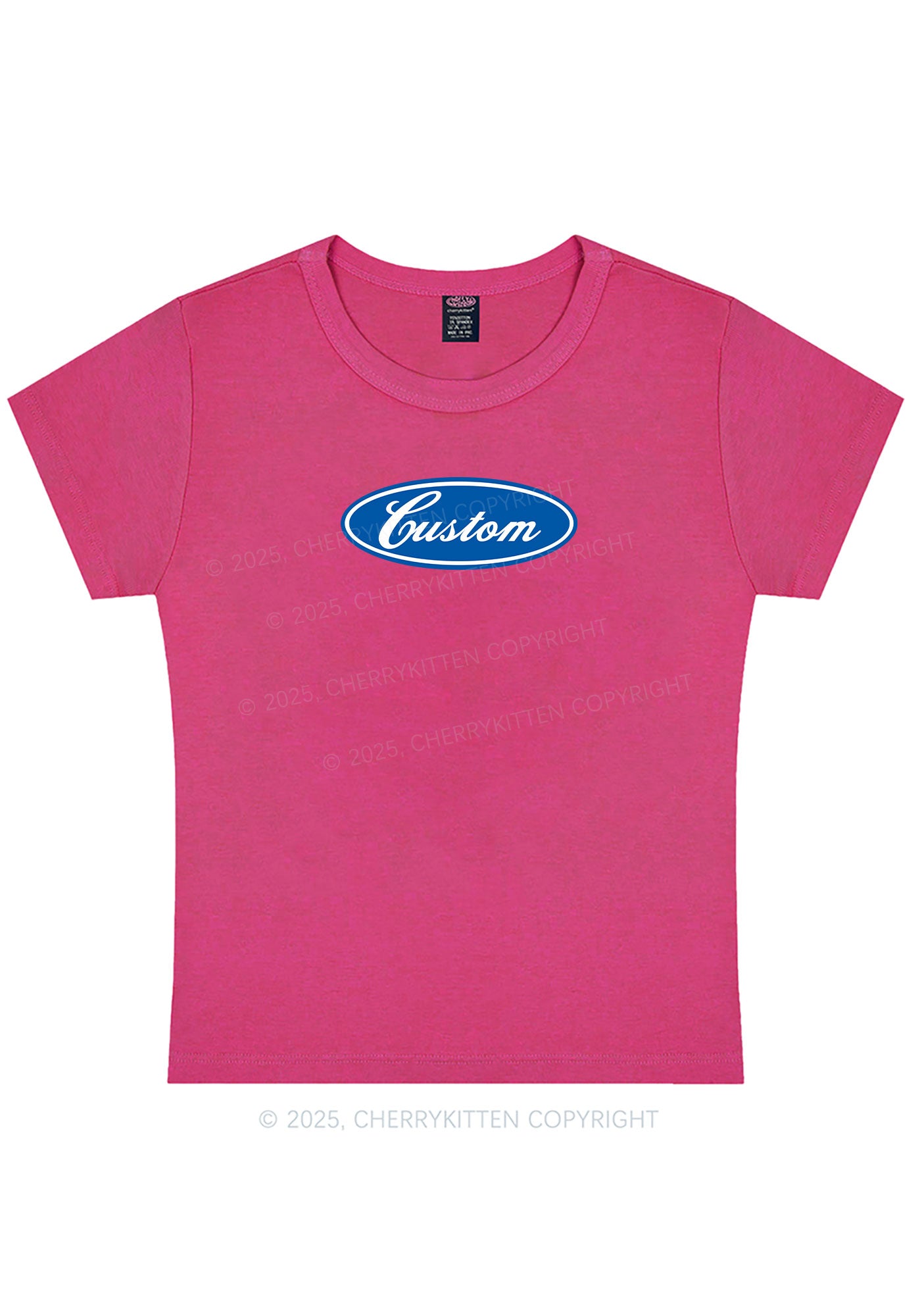 Oval Custom Text Y2K Baby Tee Cherrykitten