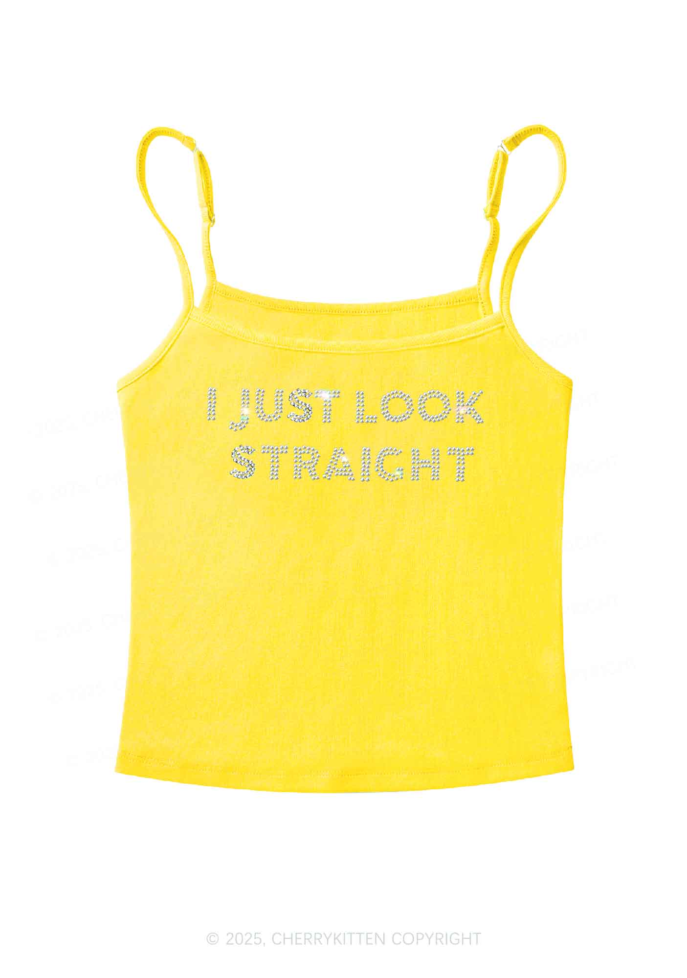 Rhinestone I Just Look Straight Pride Y2K Spaghetti Strap Cami Cherrykitten