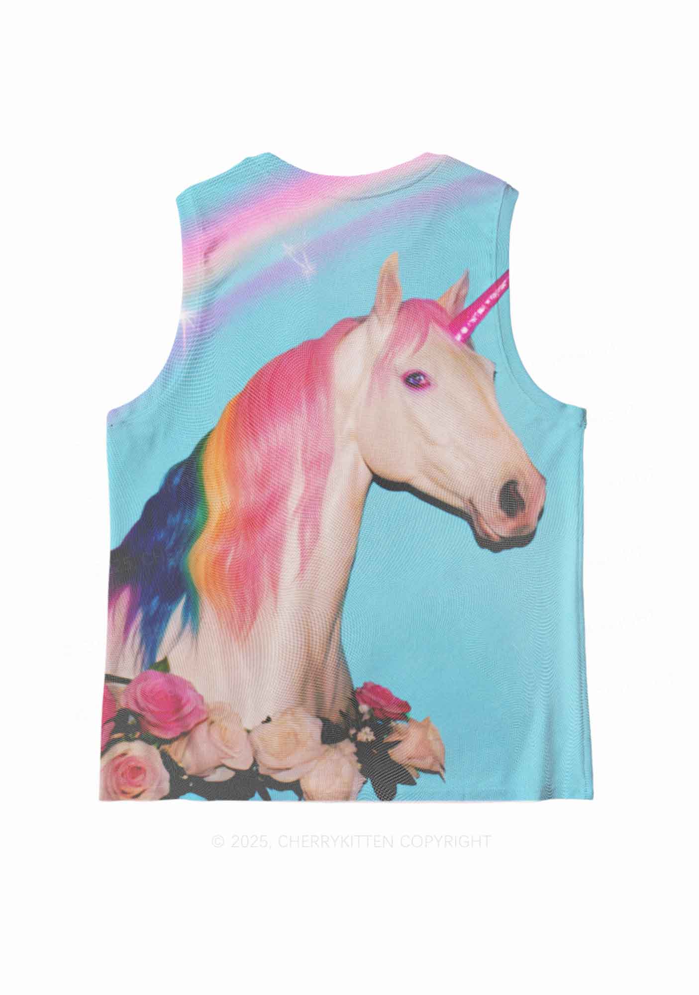 Colorful Unicorn Y2K Mesh Muscle Tank Cherrykitten