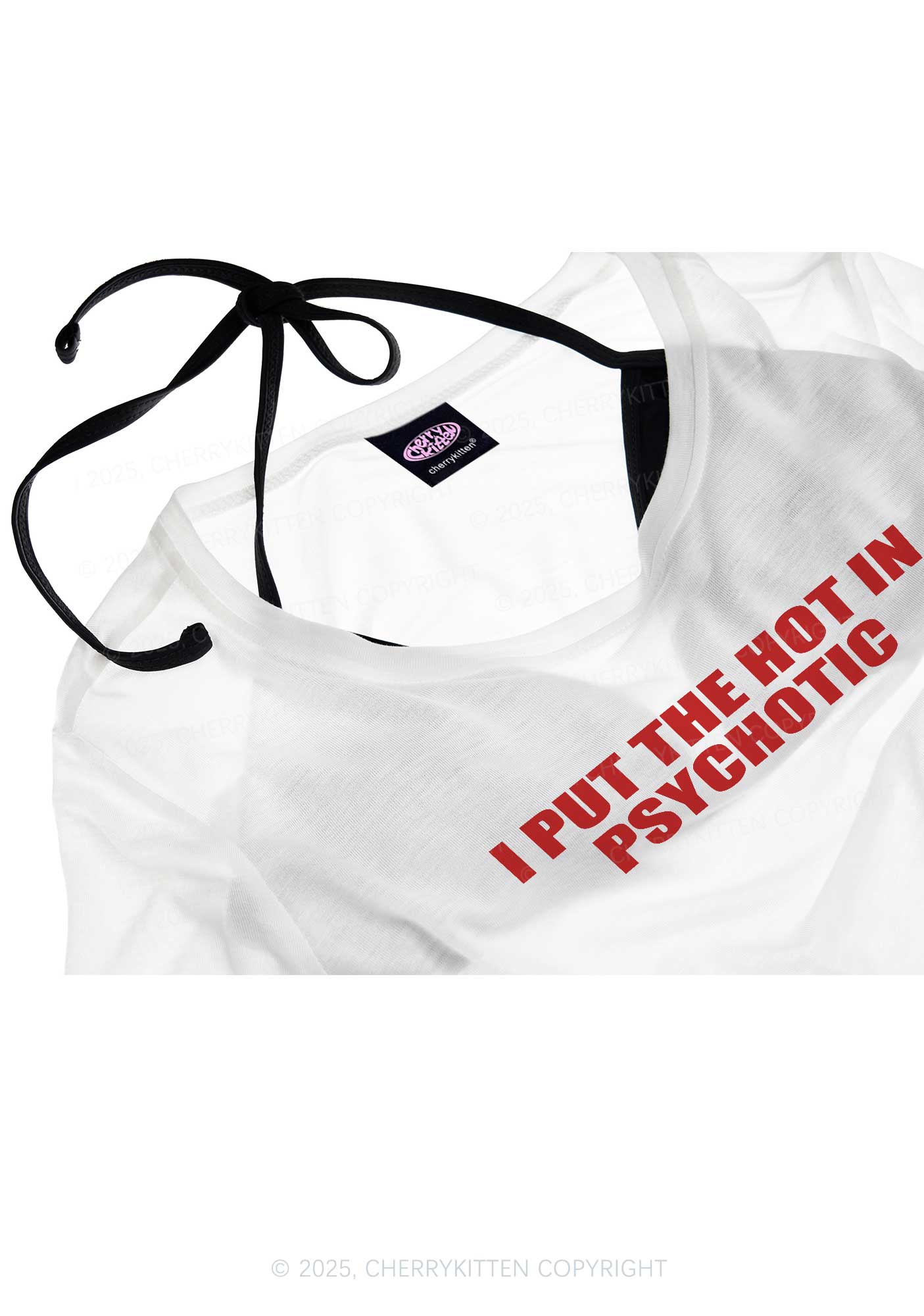 I Put The Hot In Psychotic Y2K Sheer Crop Tee Cherrykitten