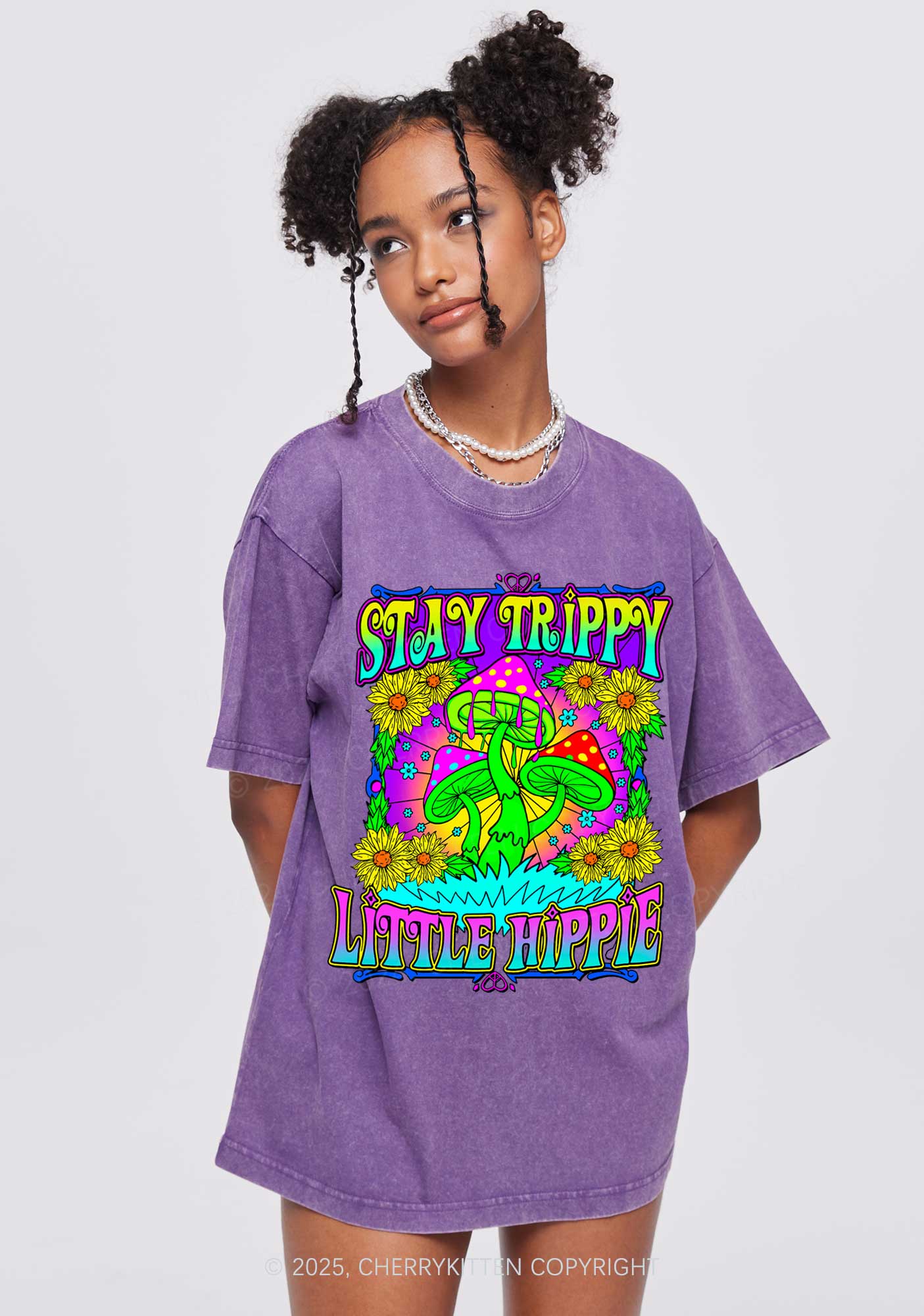 Stay Trippy Little Hippie Y2K Shirts Washed Tee Cherrykitten