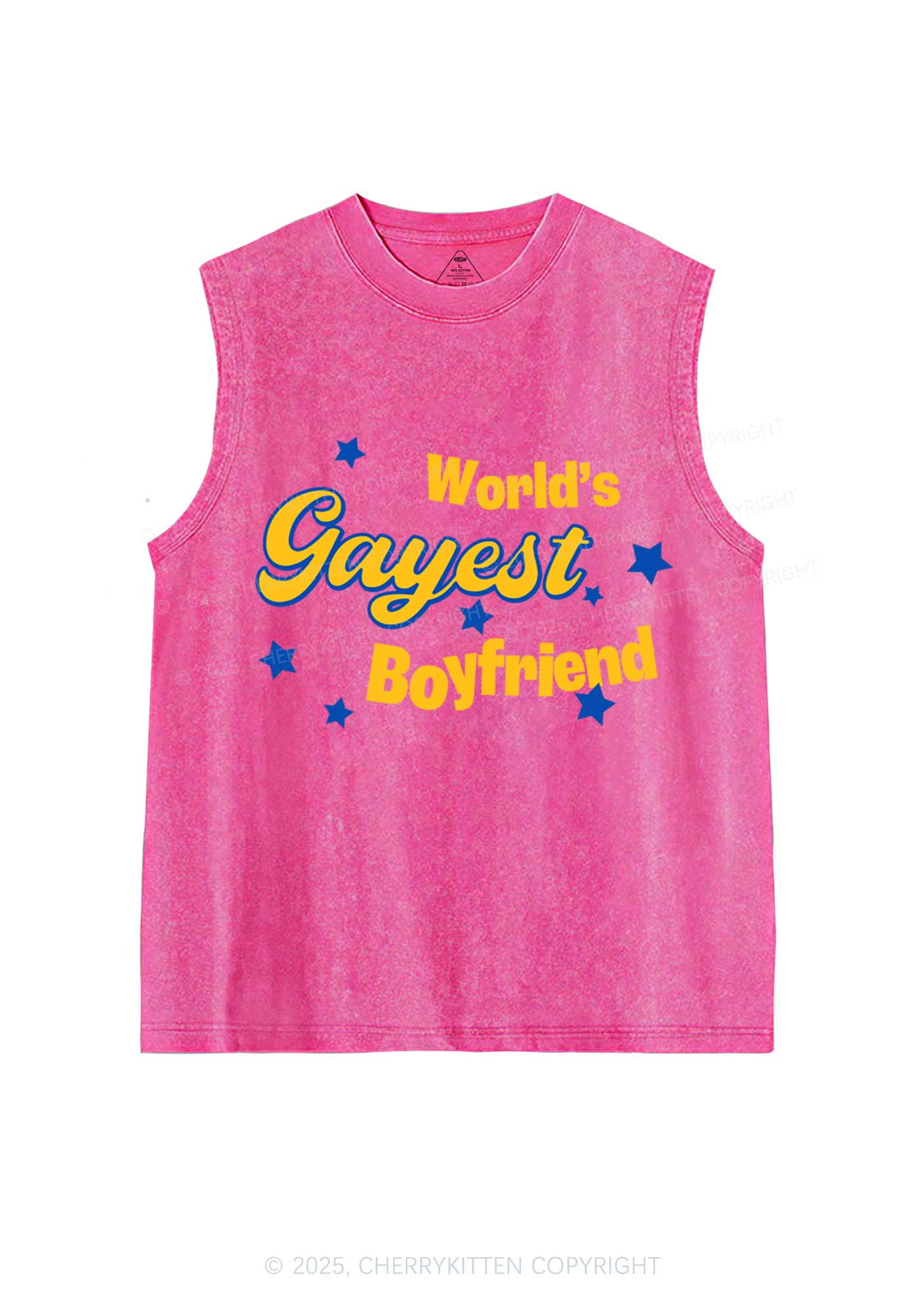 Worlds Gayest Boyfriend Pride Y2K Washed Muscle Tank Cherrykitten