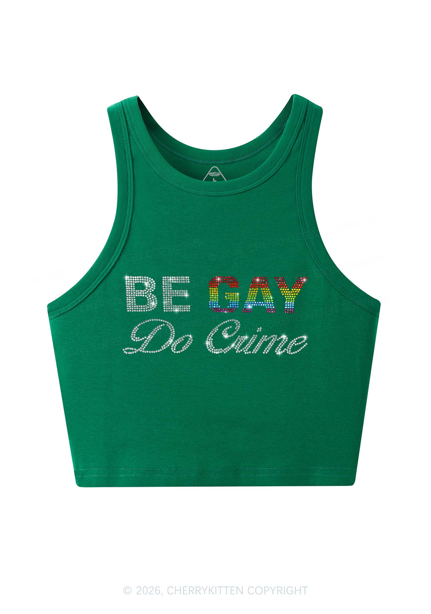 Rhinestone Be Gay Do Crime Pride Y2K Crop Tank Top Cherrykitten