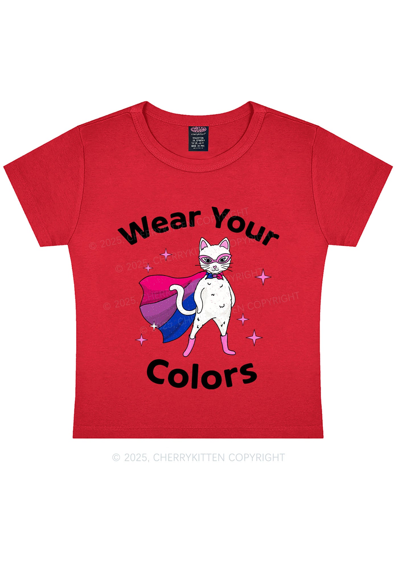 Bisexual Flag Cat Pride Y2K Baby Tee Cherrykitten